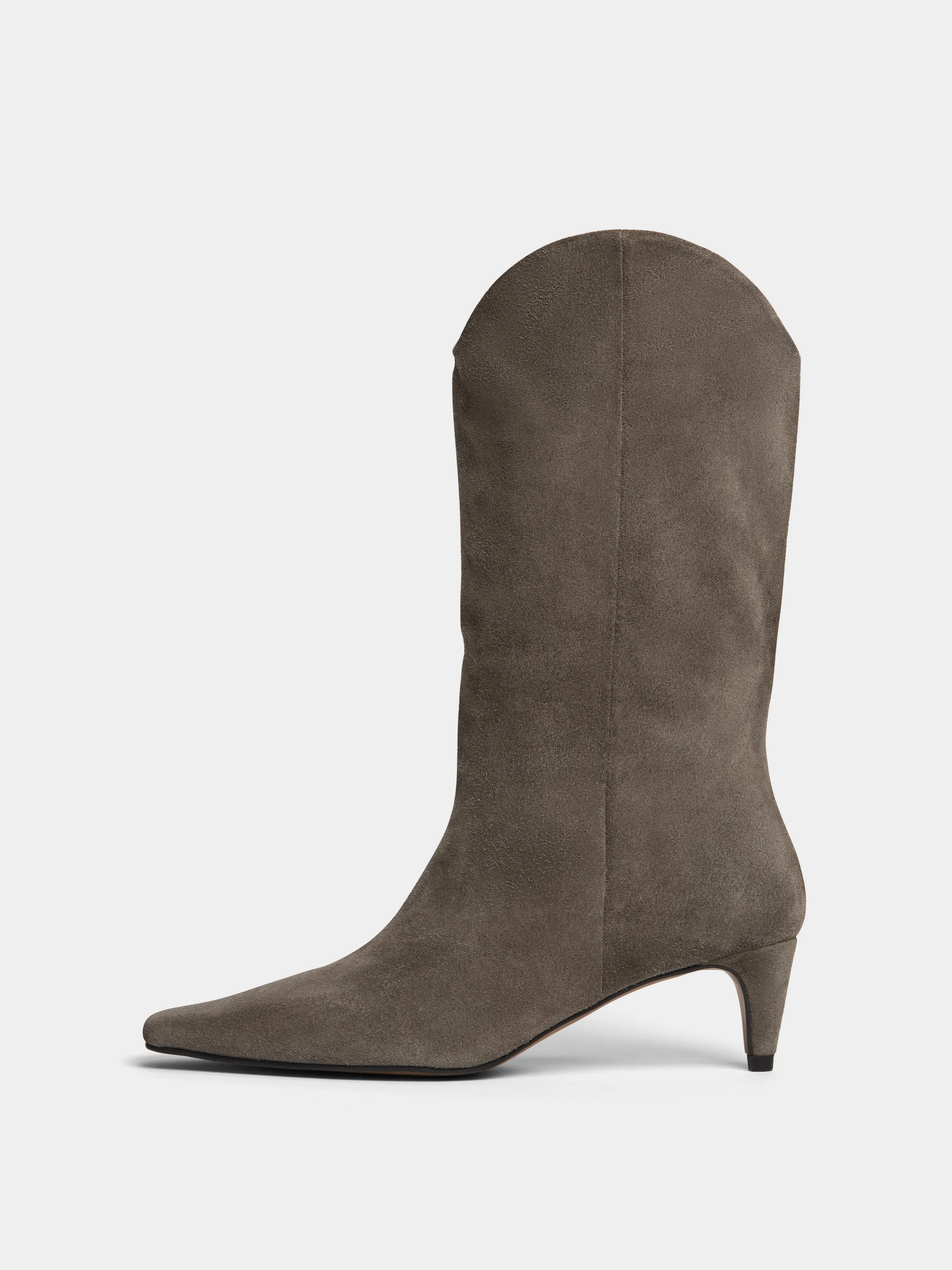 Gwen Suede Western Slouch Boot | Taupe sold by Jigsaw