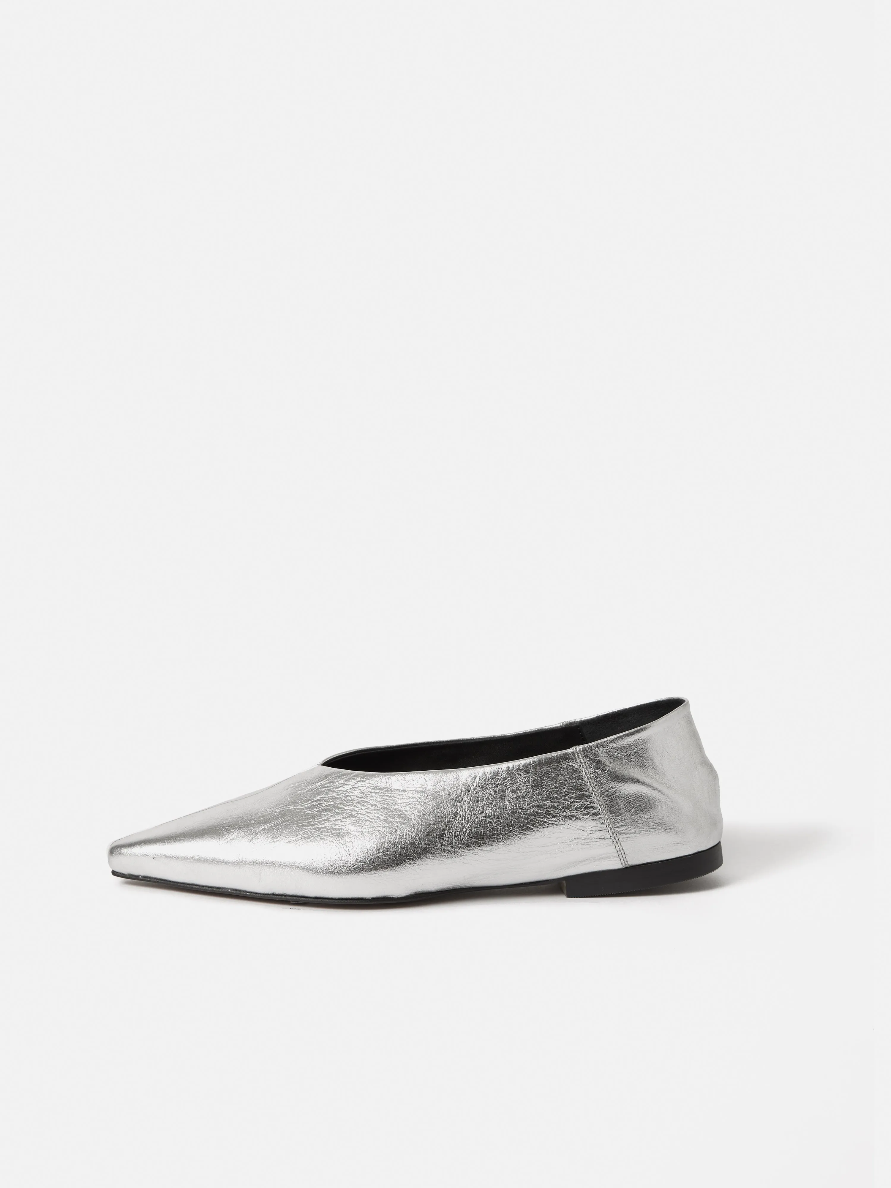Linnie Flat Pointed Ballerina | Silver sold by Jigsaw