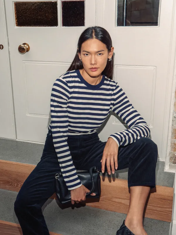 Cotton Slub Stripe Long Sleeve Tee | Navy sold by Jigsaw