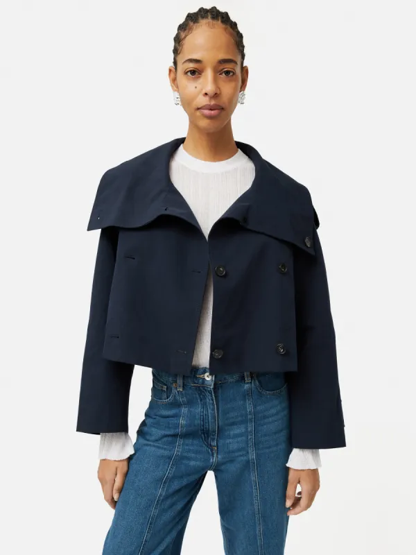 Cropped Cotton Trench Jacket | Navy sold by Jigsaw