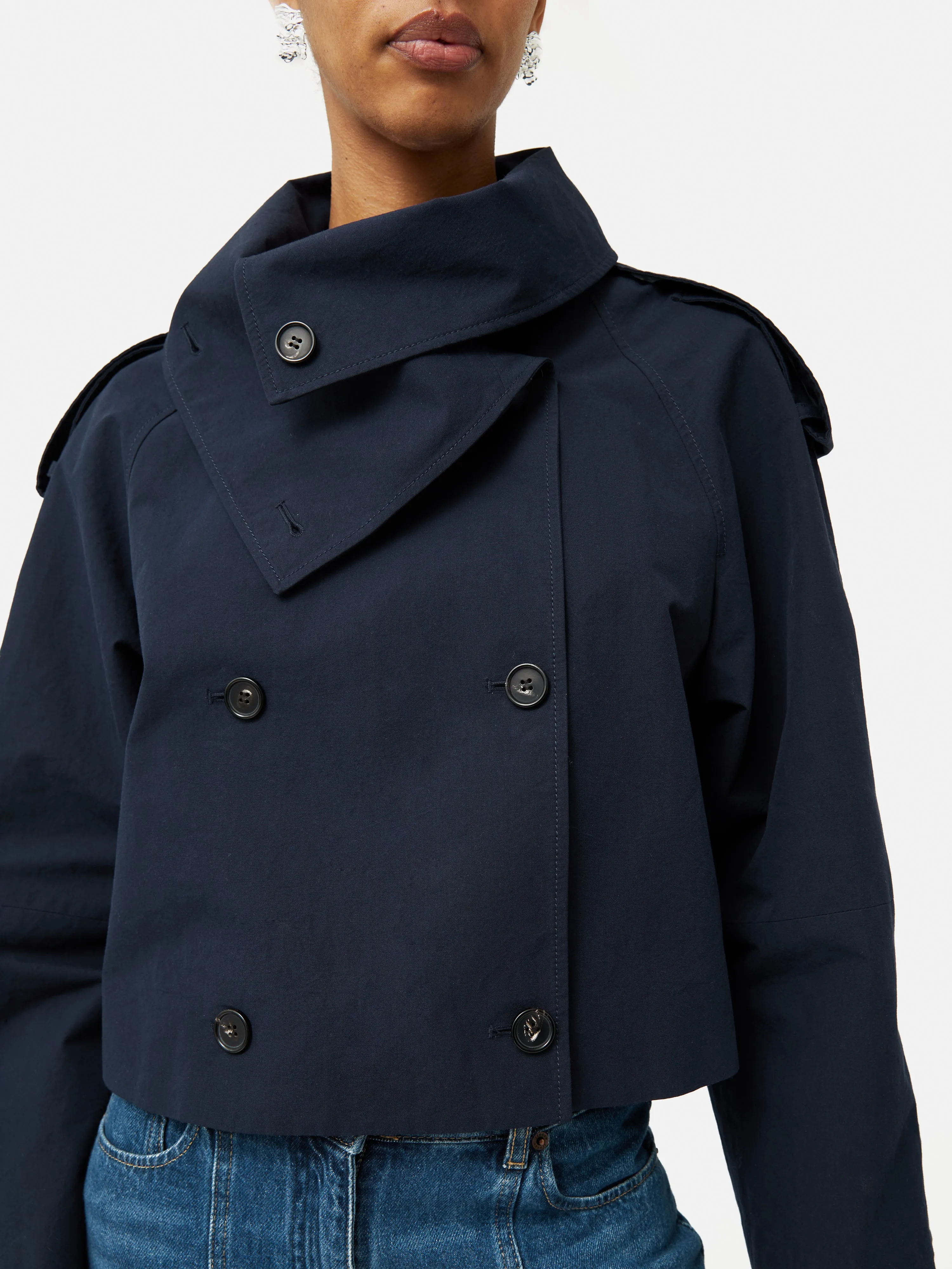 Cropped Cotton Trench Jacket | Navy sold by Jigsaw product image thumbnail 5