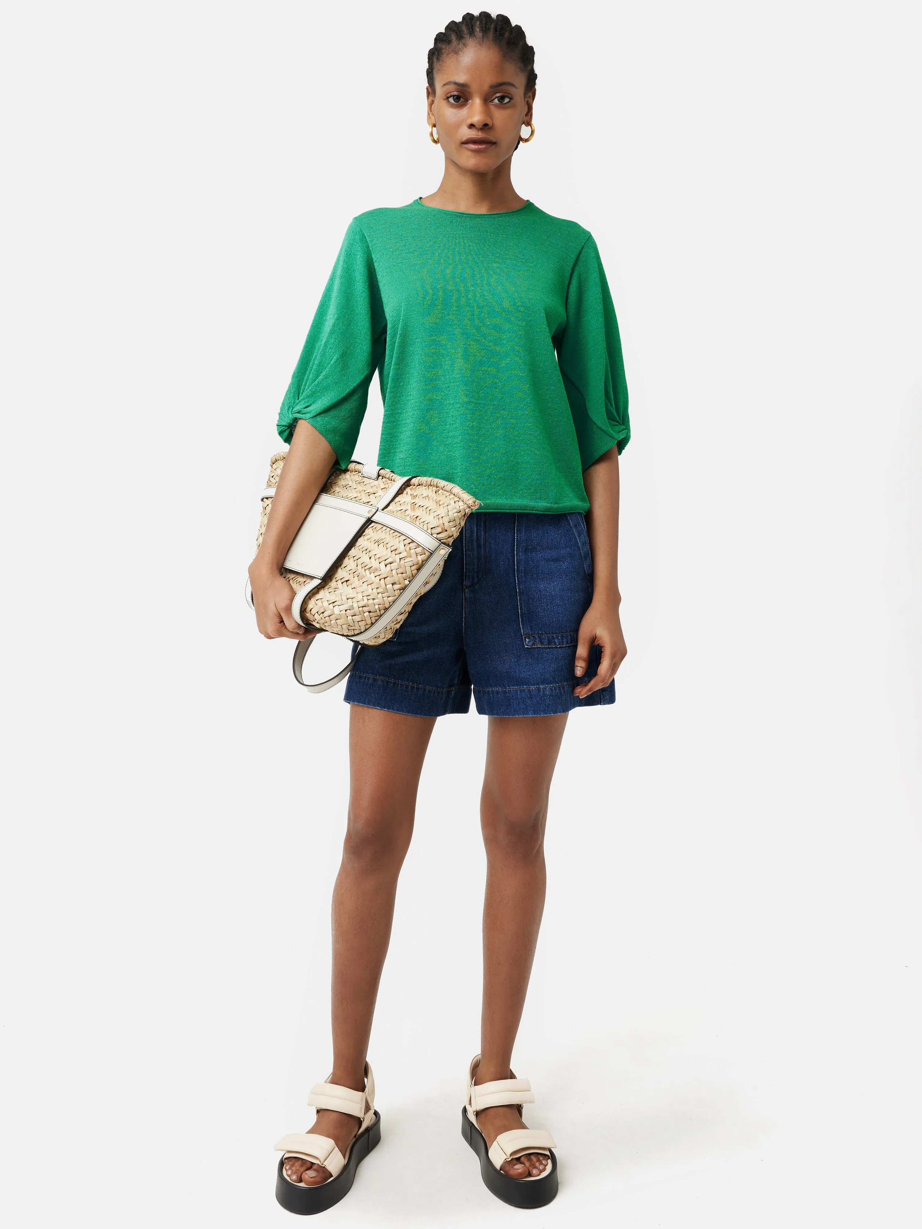 Twist Sleeve Knitted Top | Green sold by Jigsaw product image thumbnail 3