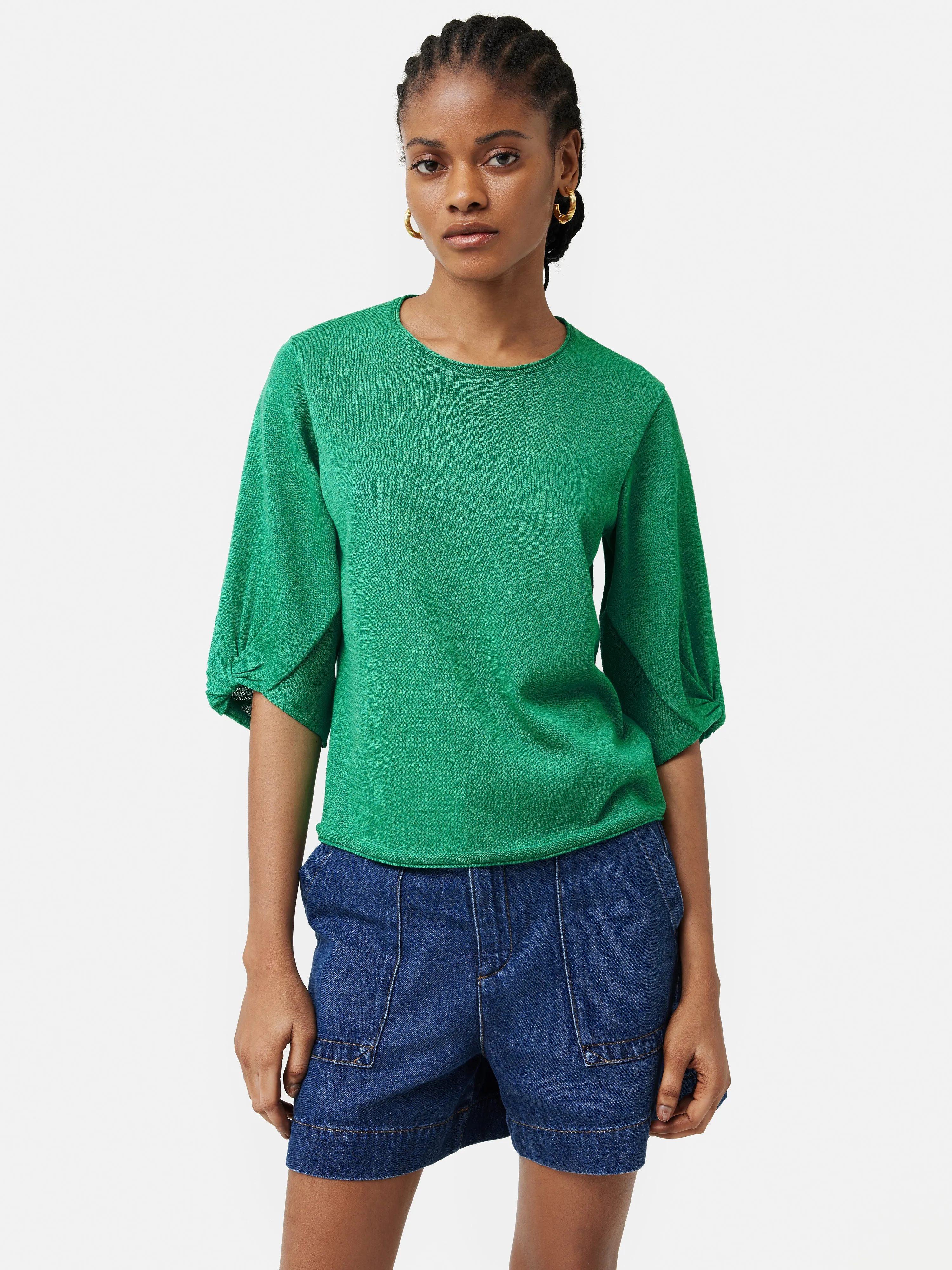 Twist Sleeve Knitted Top | Green sold by Jigsaw