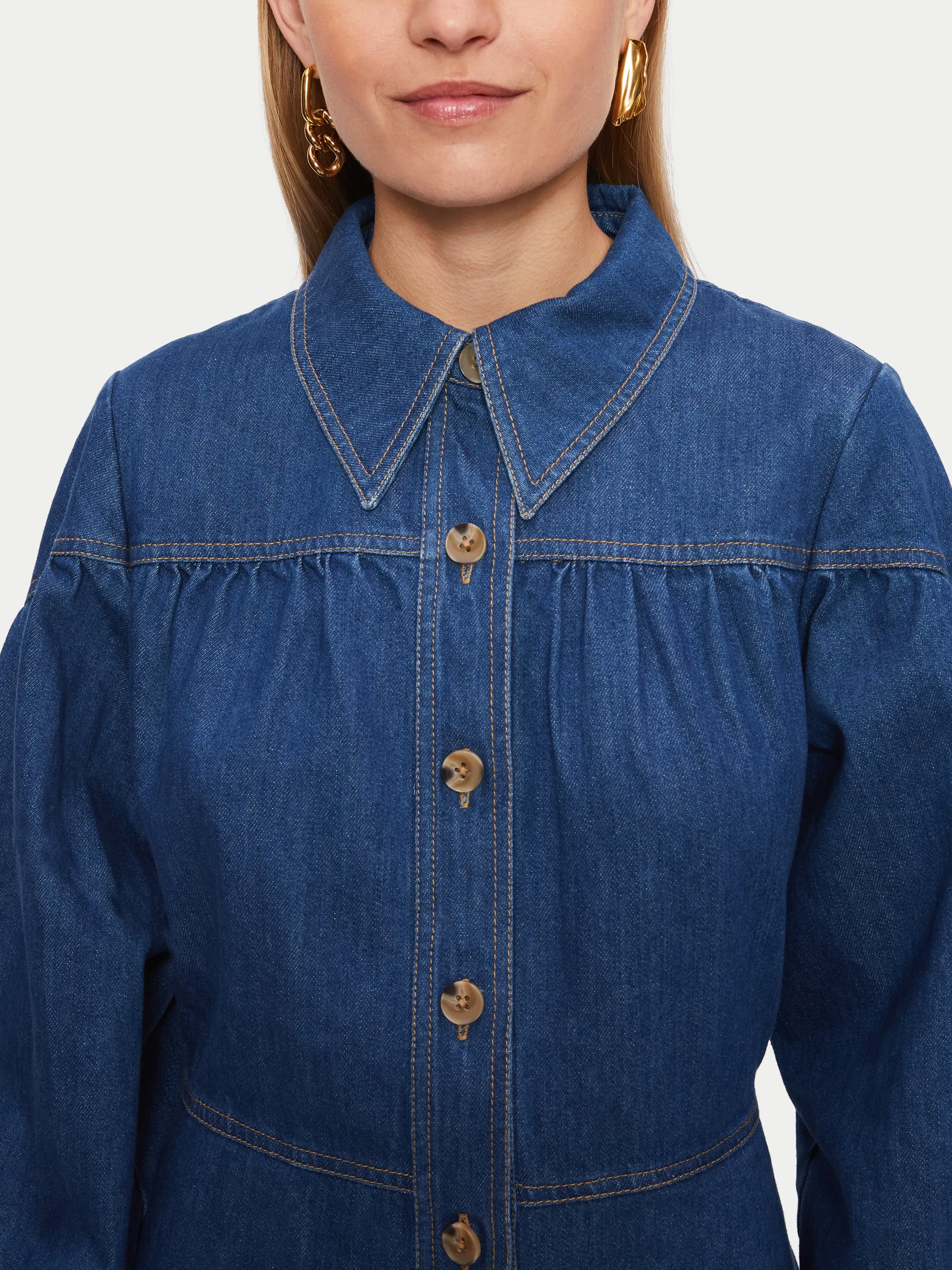 Denim Gathered Sleeve Dress | Blue sold by Jigsaw product image thumbnail 5