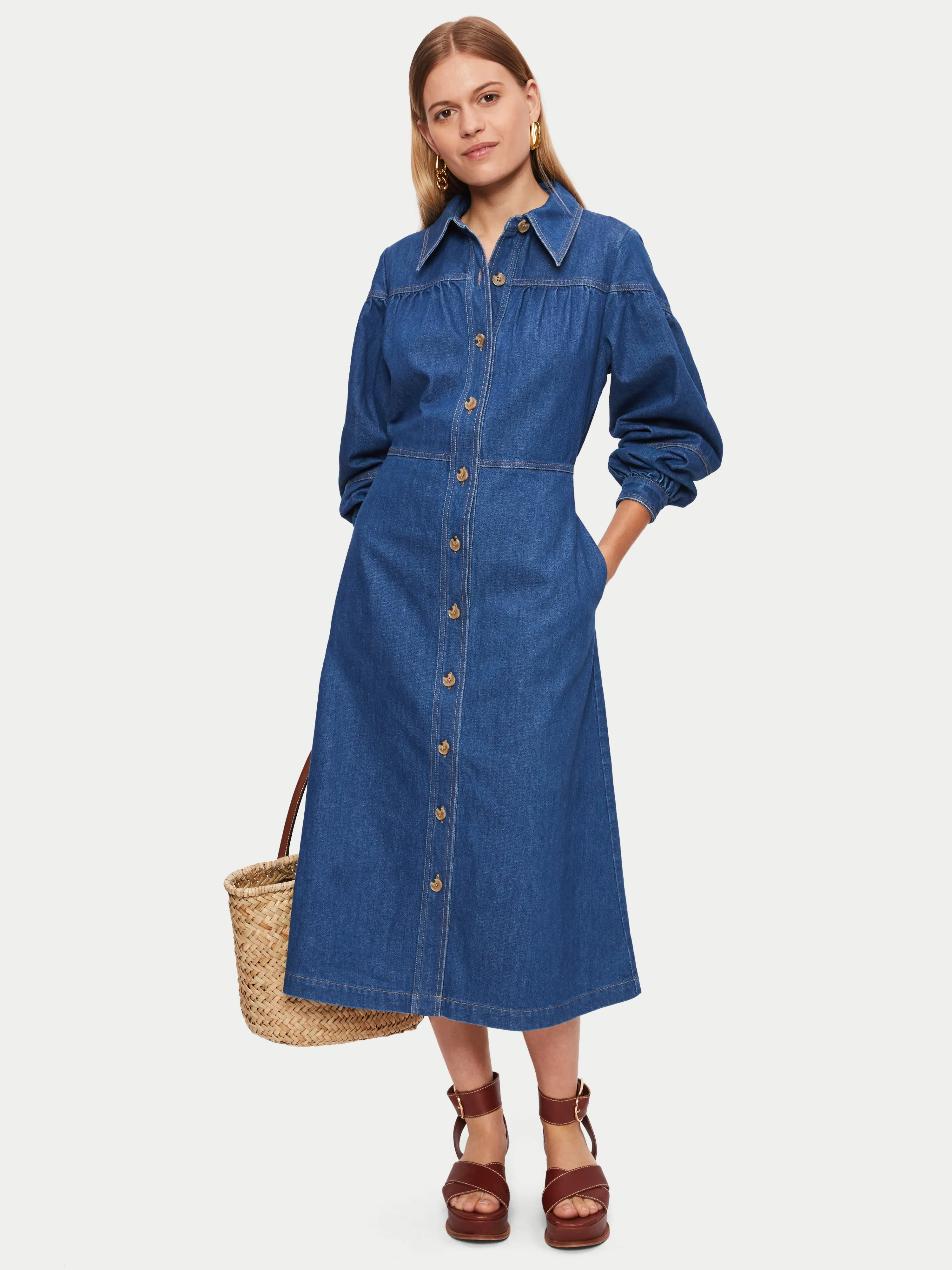 Denim Gathered Sleeve Dress | Blue sold by Jigsaw product image thumbnail 3