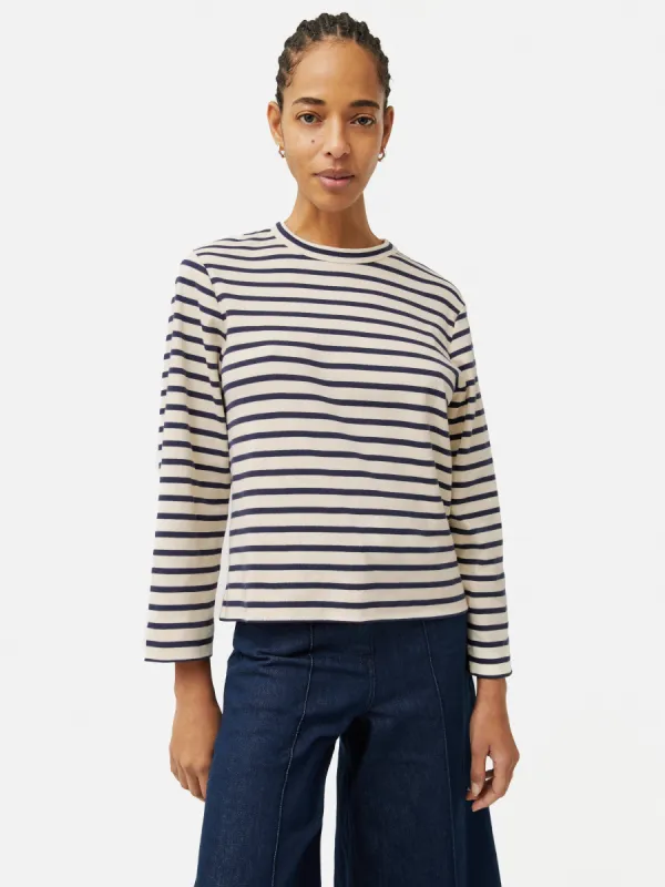 Cotton Stripe Sweatshirt | Navy sold by Jigsaw