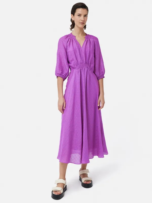 Silk Linen Gauze Midi Dress | Pink Orchid sold by Jigsaw