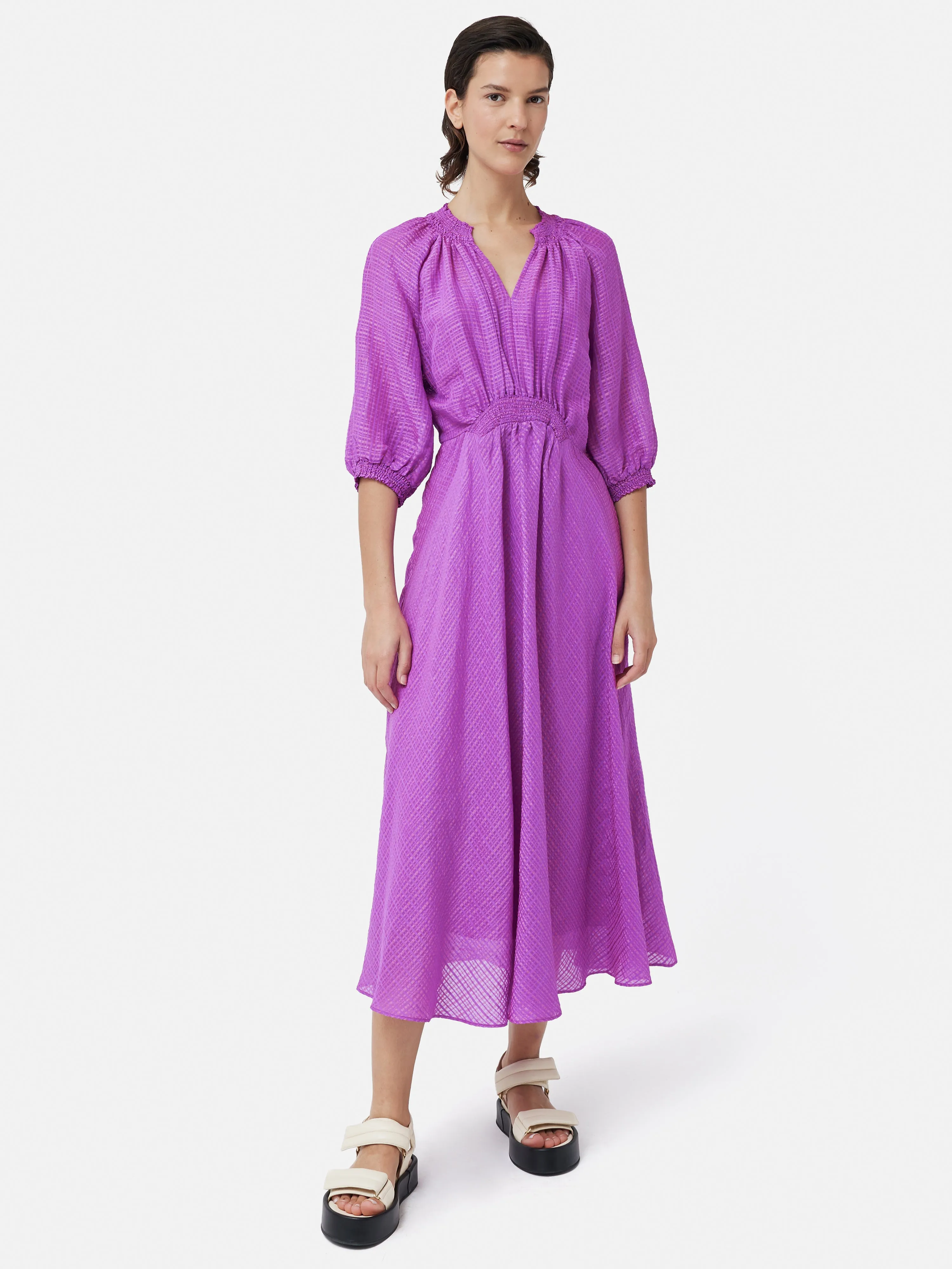 Silk Linen Gauze Midi Dress | Pink Orchid sold by Jigsaw