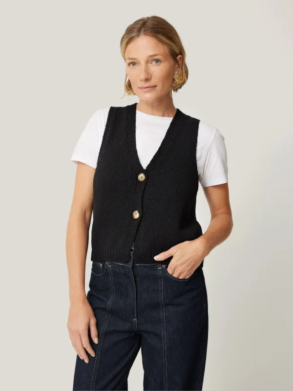 Pure Cotton Knitted Waistcoat | Black sold by Jigsaw