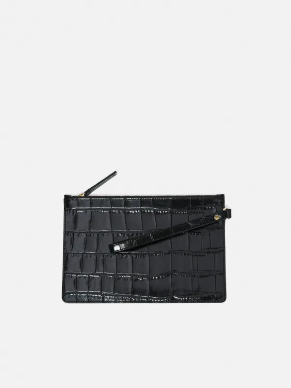 Henley Wristlet Clutch Leather | Black sold by Jigsaw