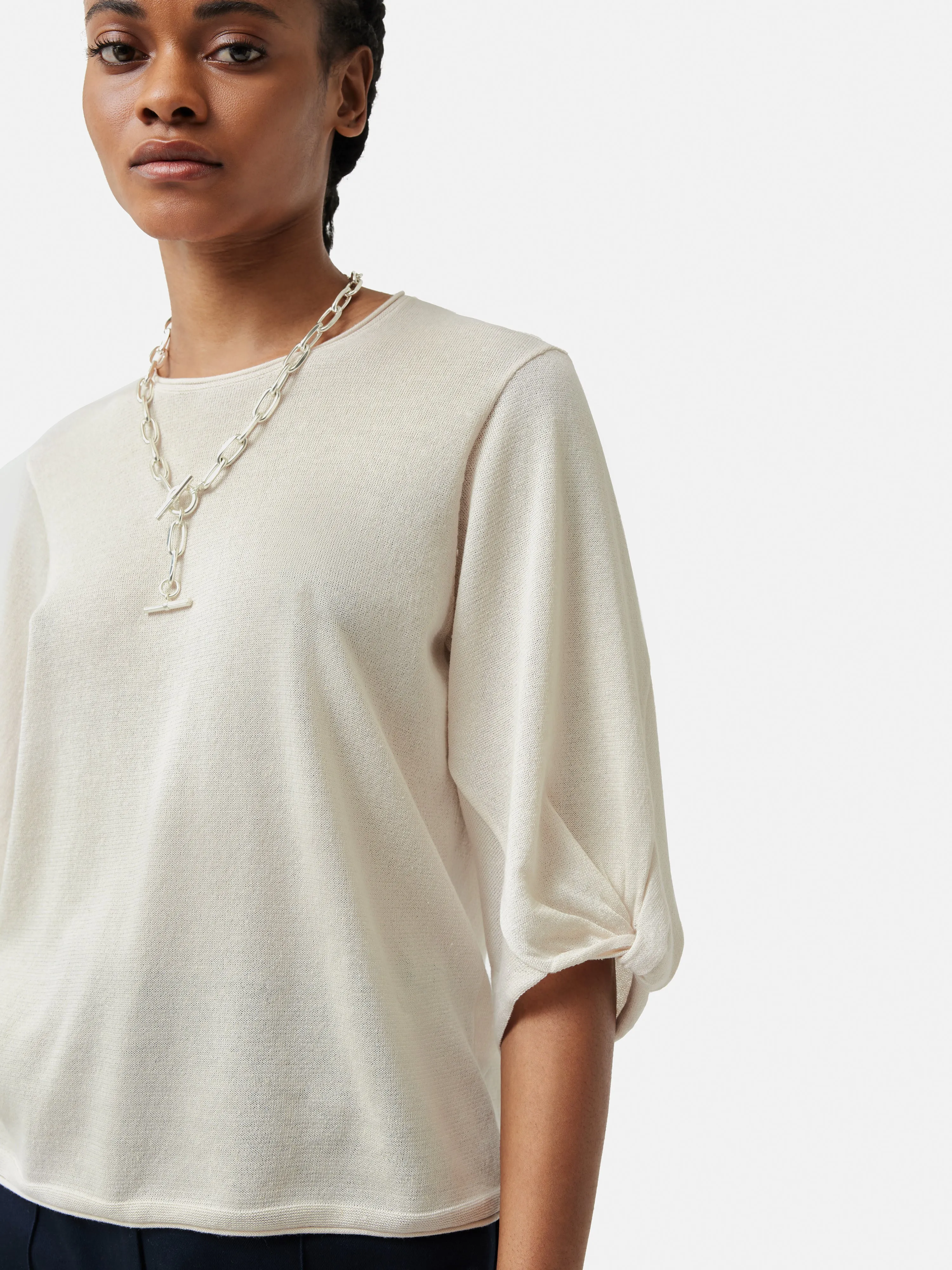 Twist Sleeve Knitted Top | Cream sold by Jigsaw product image thumbnail 3