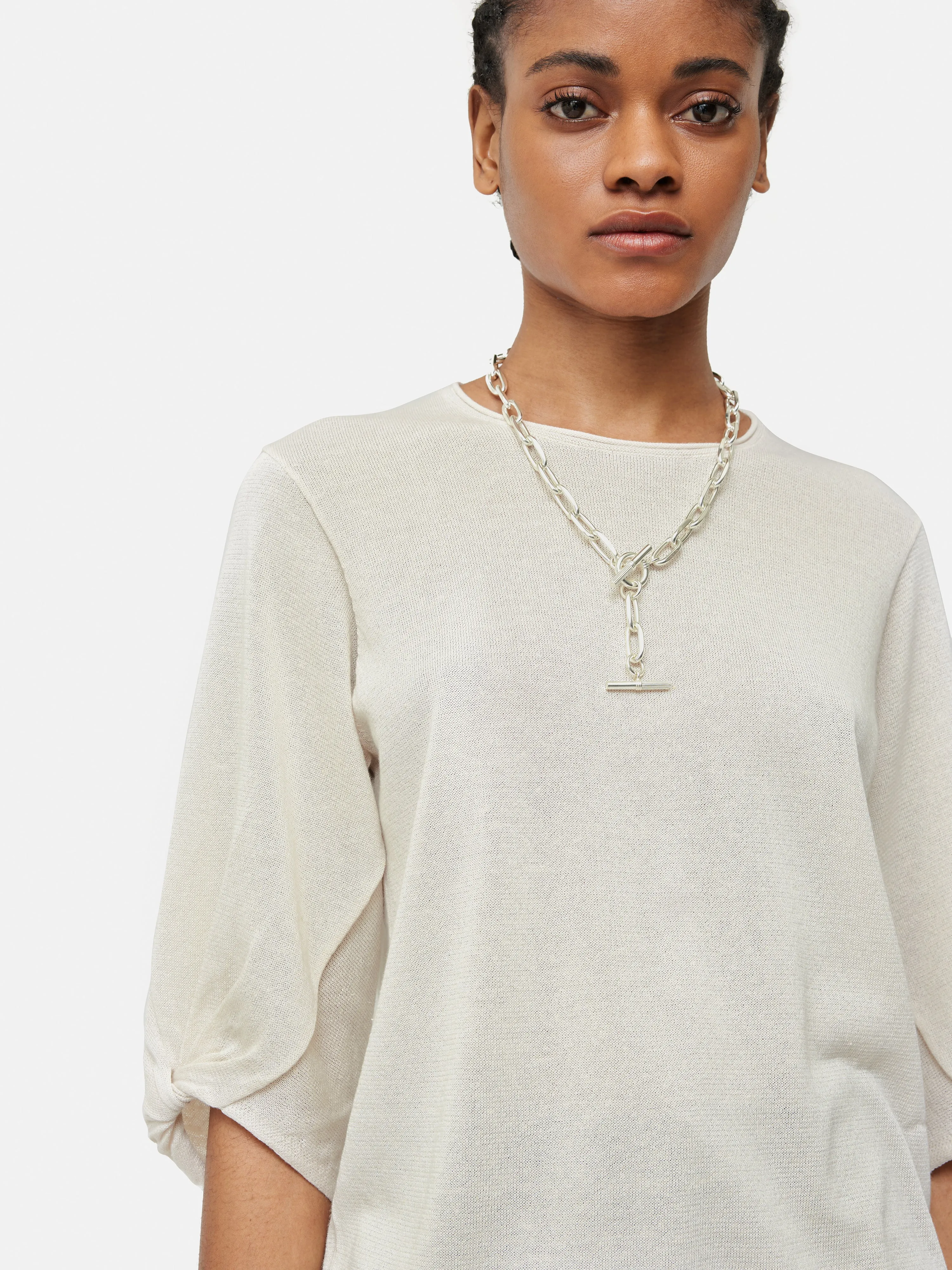 Twist Sleeve Knitted Top | Cream sold by Jigsaw product image thumbnail 4