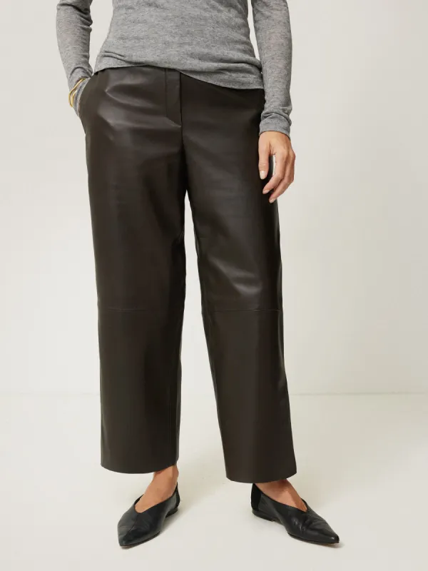 Leather Flat Front Trouser | Dark Olive sold by Jigsaw
