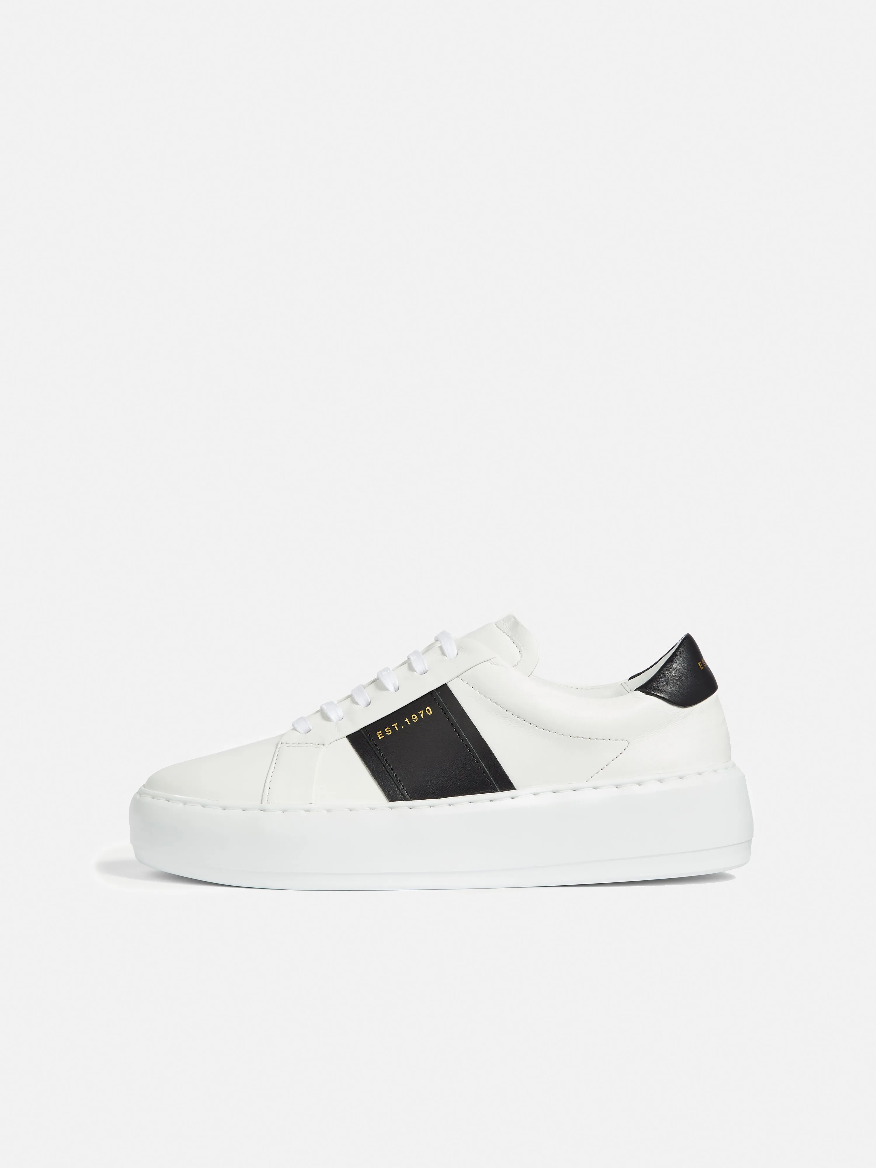 Riva Stripe Leather Trainer | White sold by Jigsaw