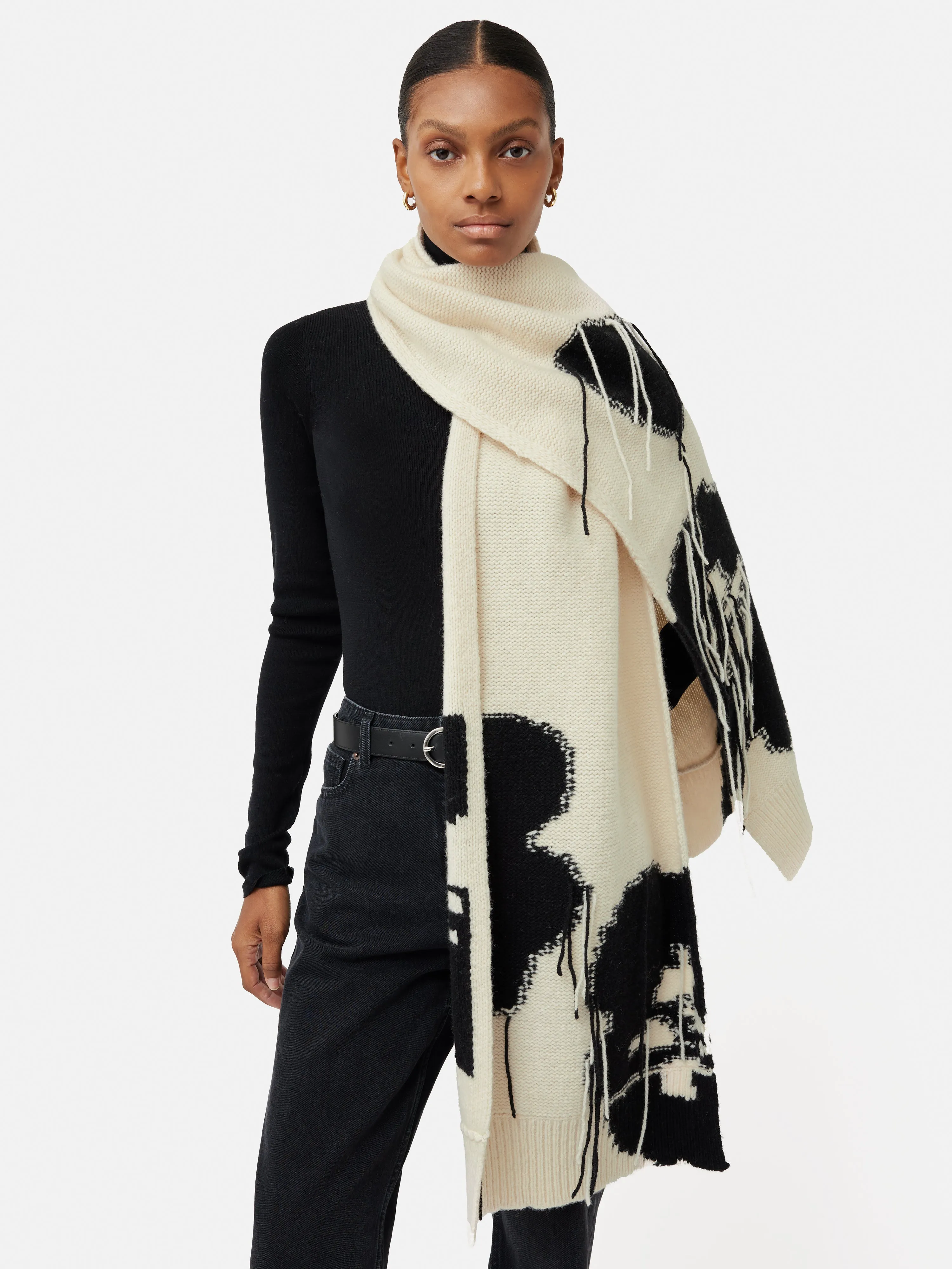 Floral Intarsia Scarf | Monochrome sold by Jigsaw product image thumbnail 5