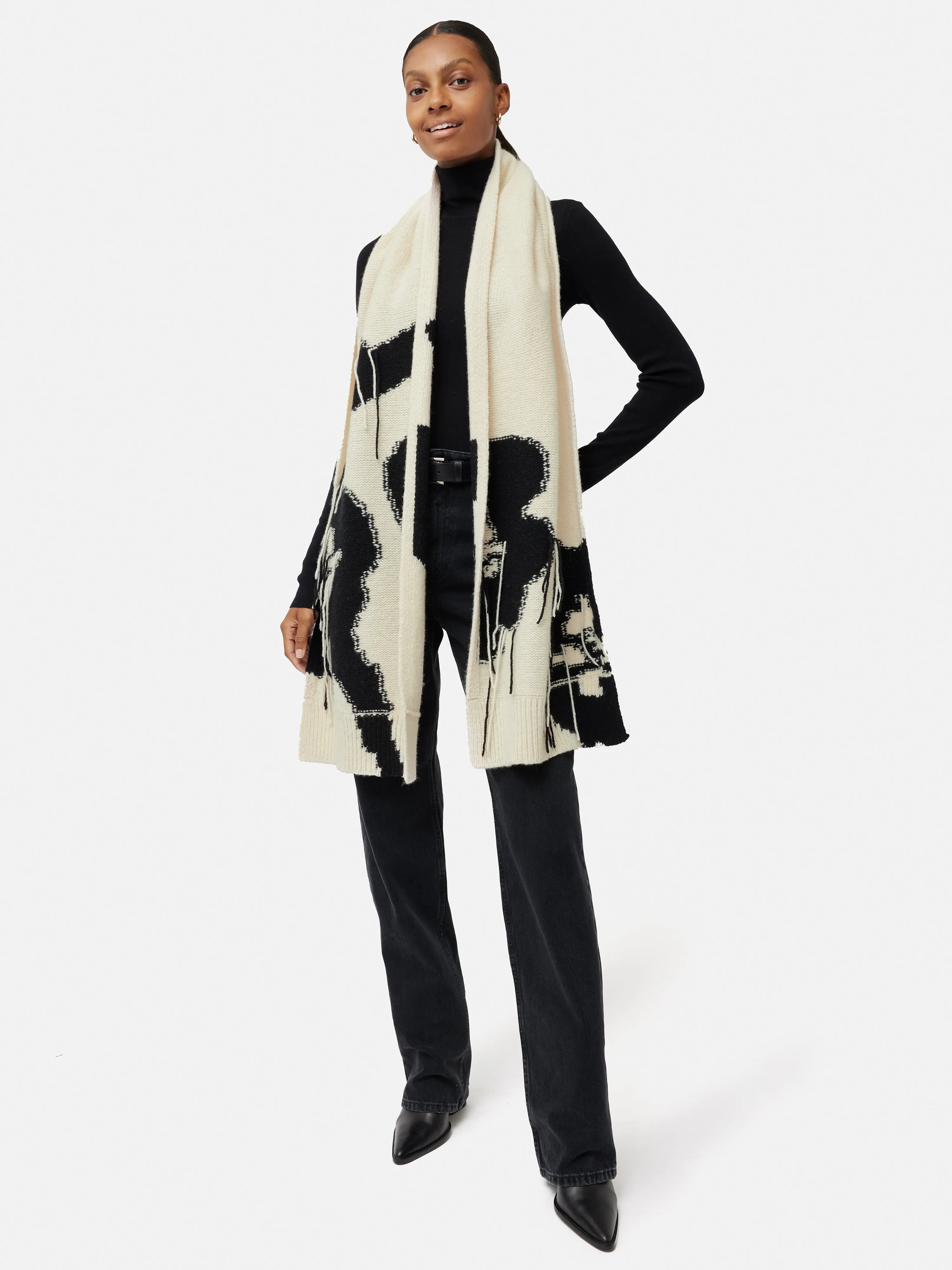 Floral Intarsia Scarf | Monochrome sold by Jigsaw product image thumbnail 2