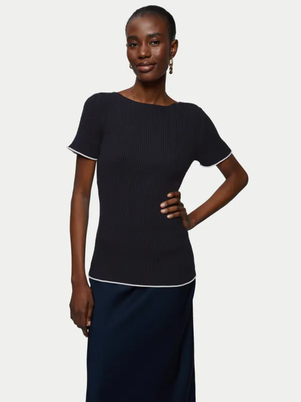 Cotton Plisse Top | Dark Navy sold by Jigsaw