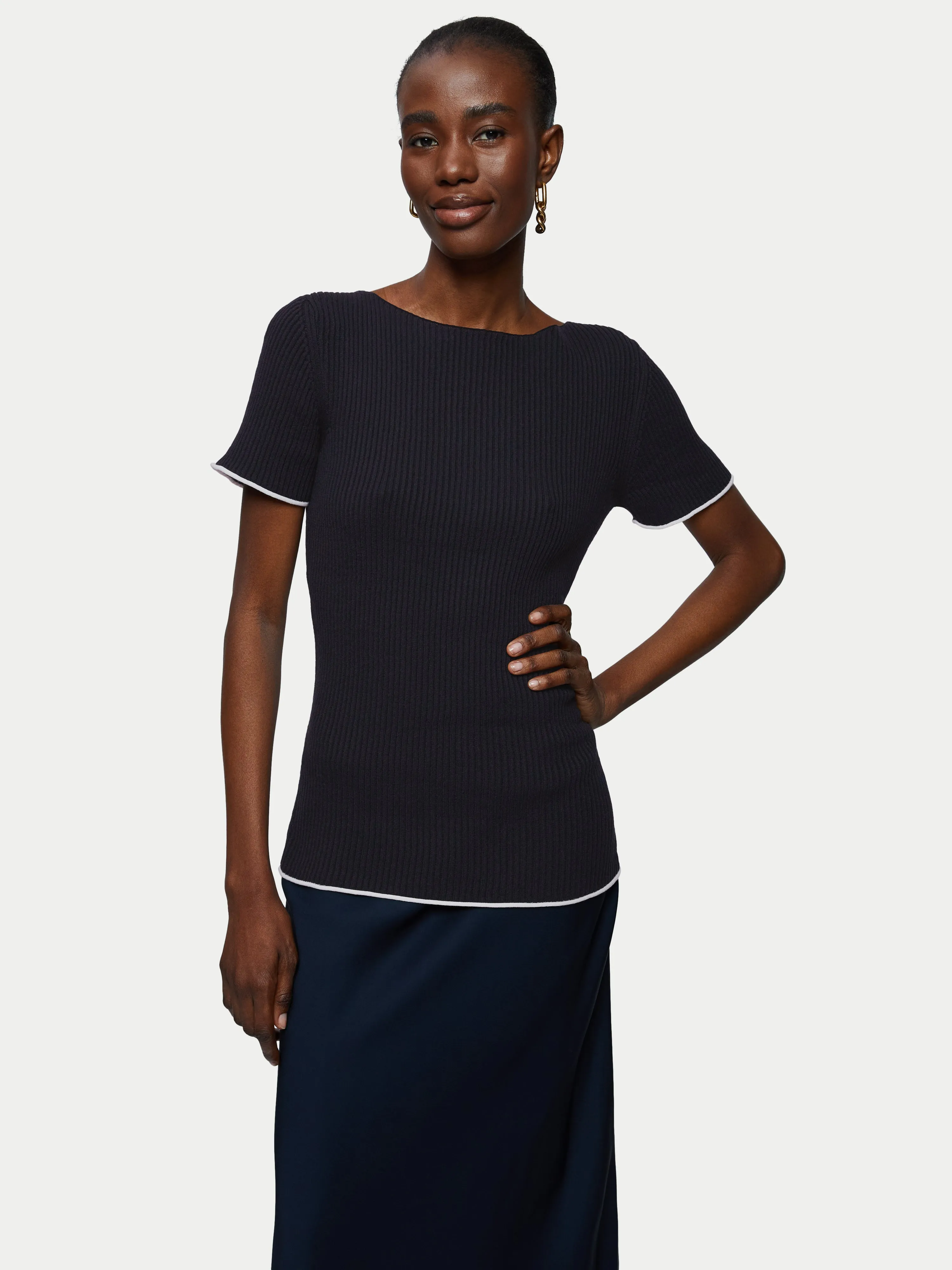 Cotton Plisse Top | Dark Navy sold by Jigsaw