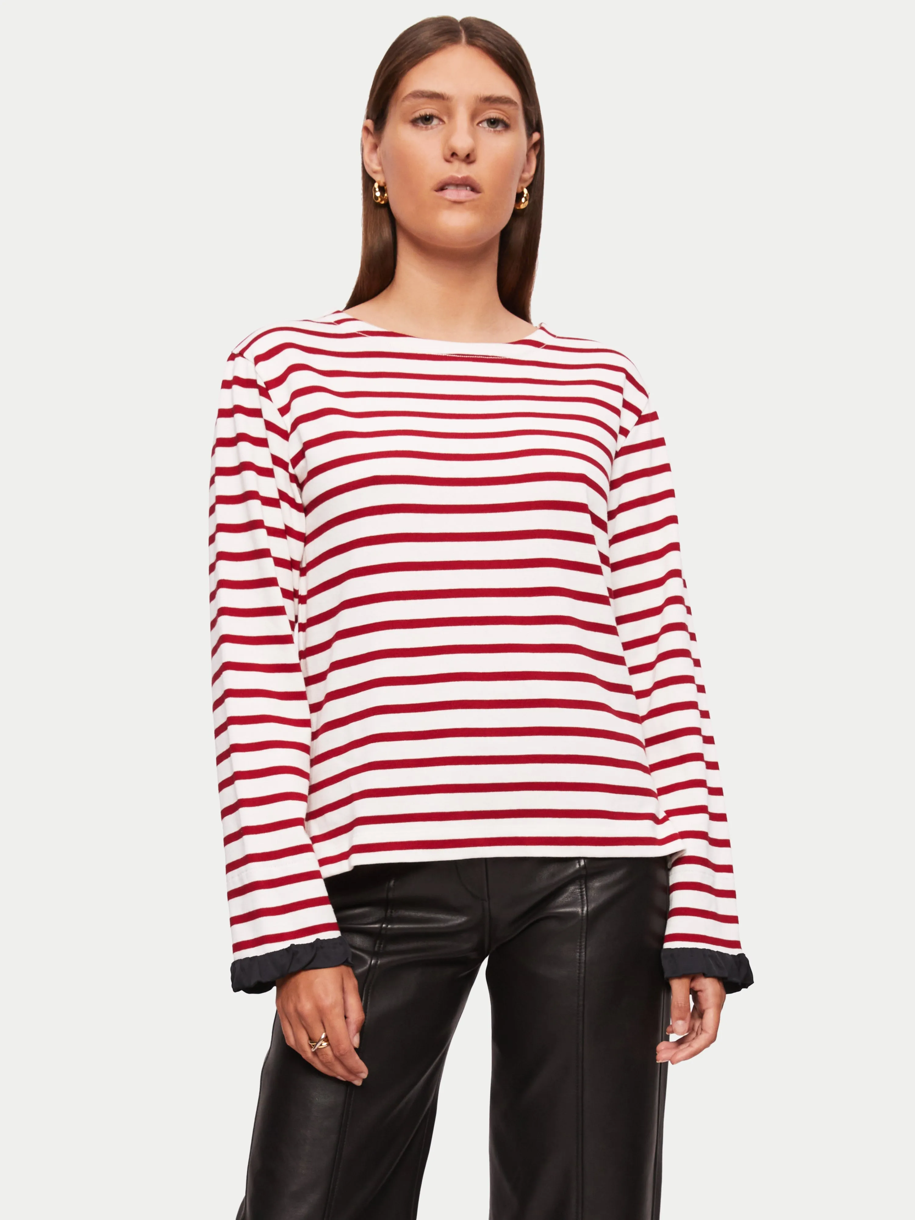 Satin Cuff Breton Top | Red sold by Jigsaw