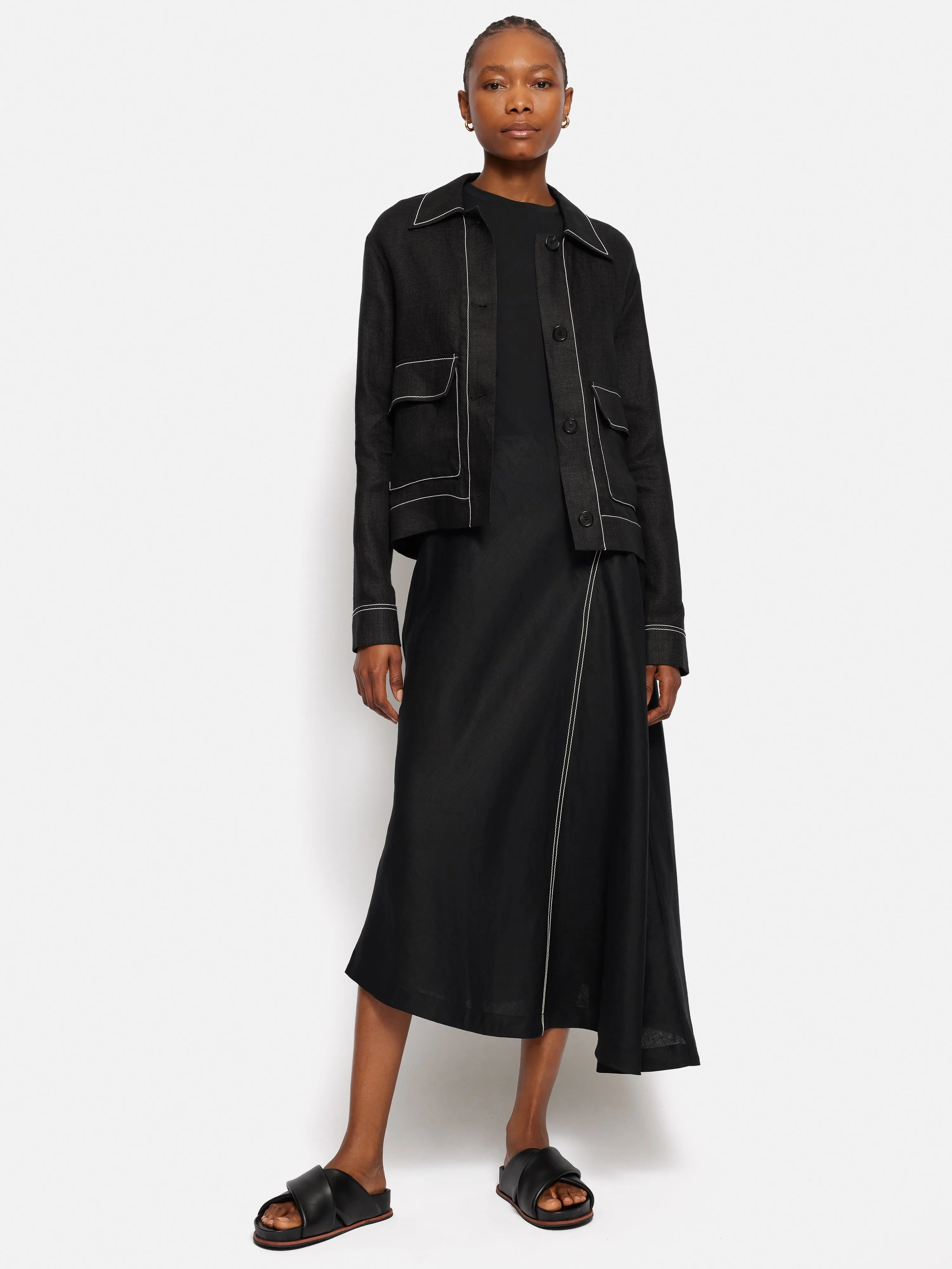 Linen Cropped Utility Jacket | Black sold by Jigsaw product image thumbnail 3