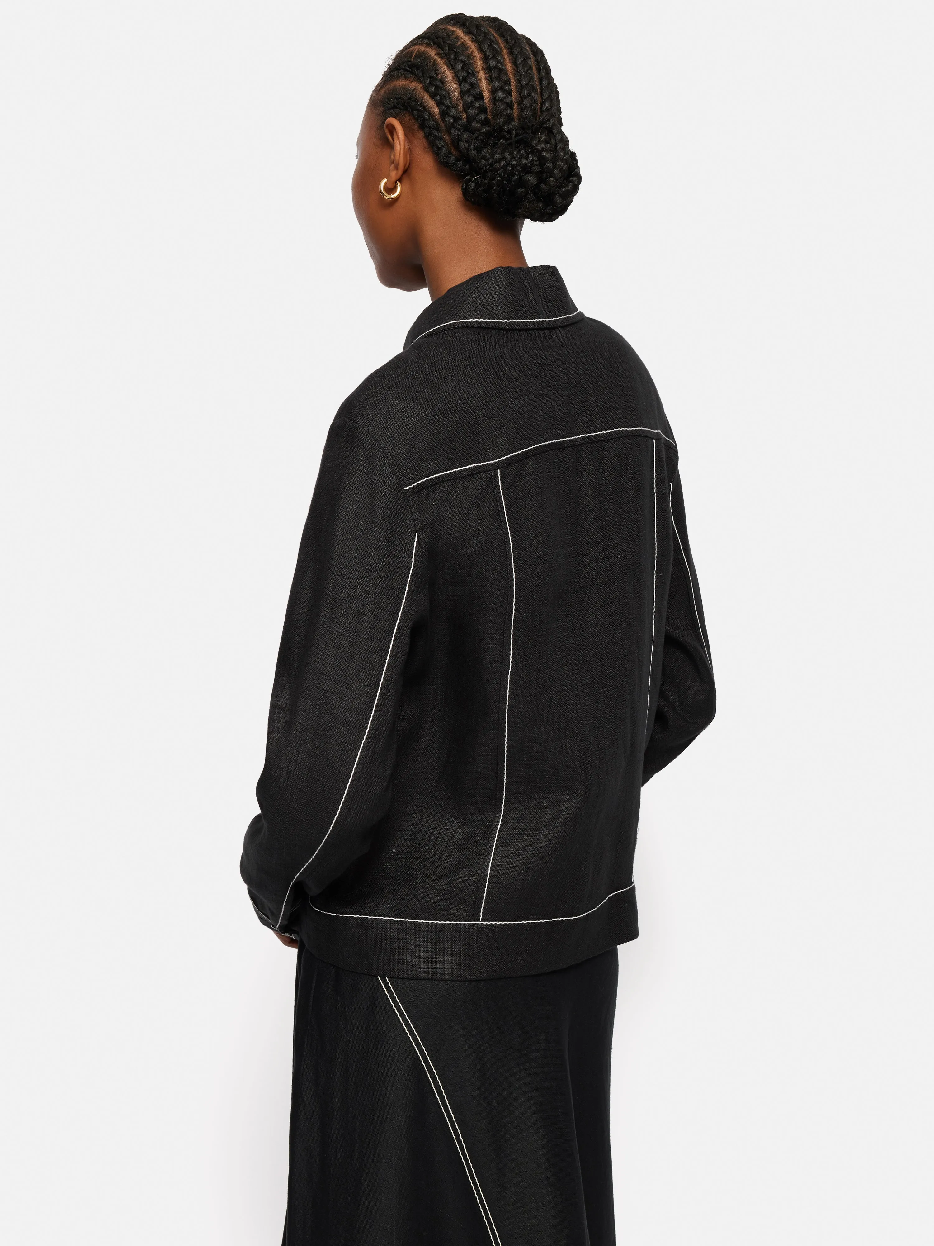 Linen Cropped Utility Jacket | Black sold by Jigsaw product image thumbnail 5