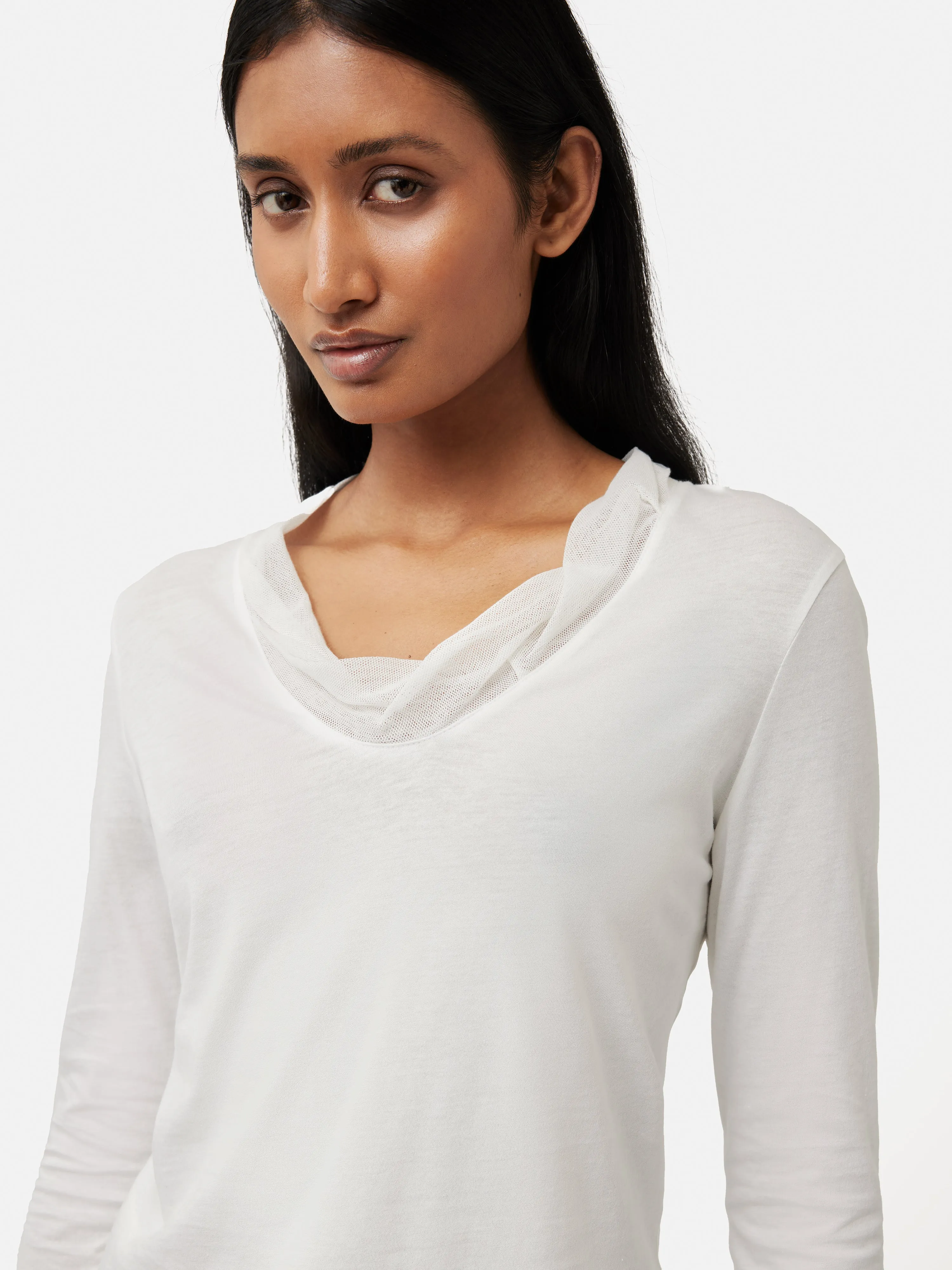 Tulle Trim Long Sleeve Top | Cream sold by Jigsaw product image thumbnail 3