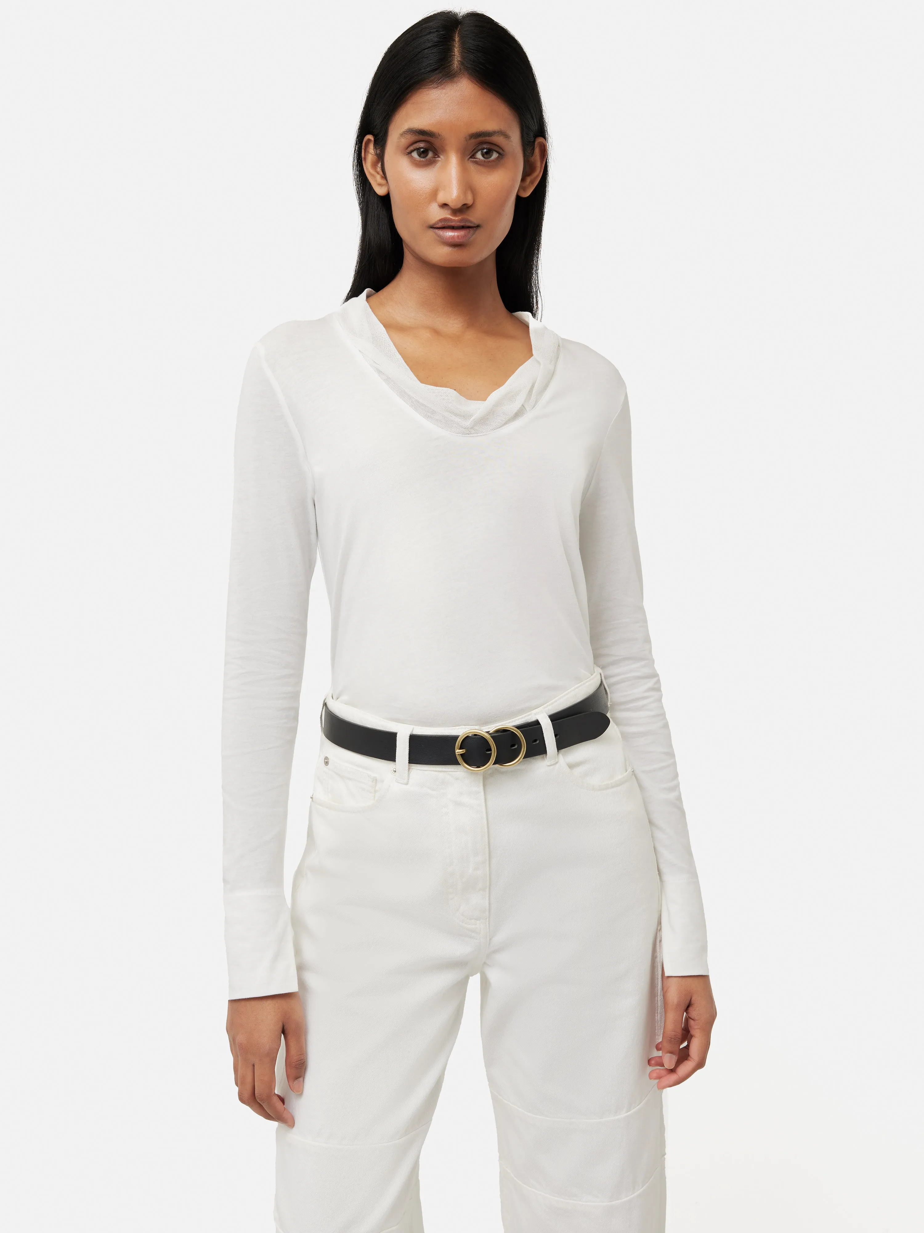 Tulle Trim Long Sleeve Top | Cream sold by Jigsaw