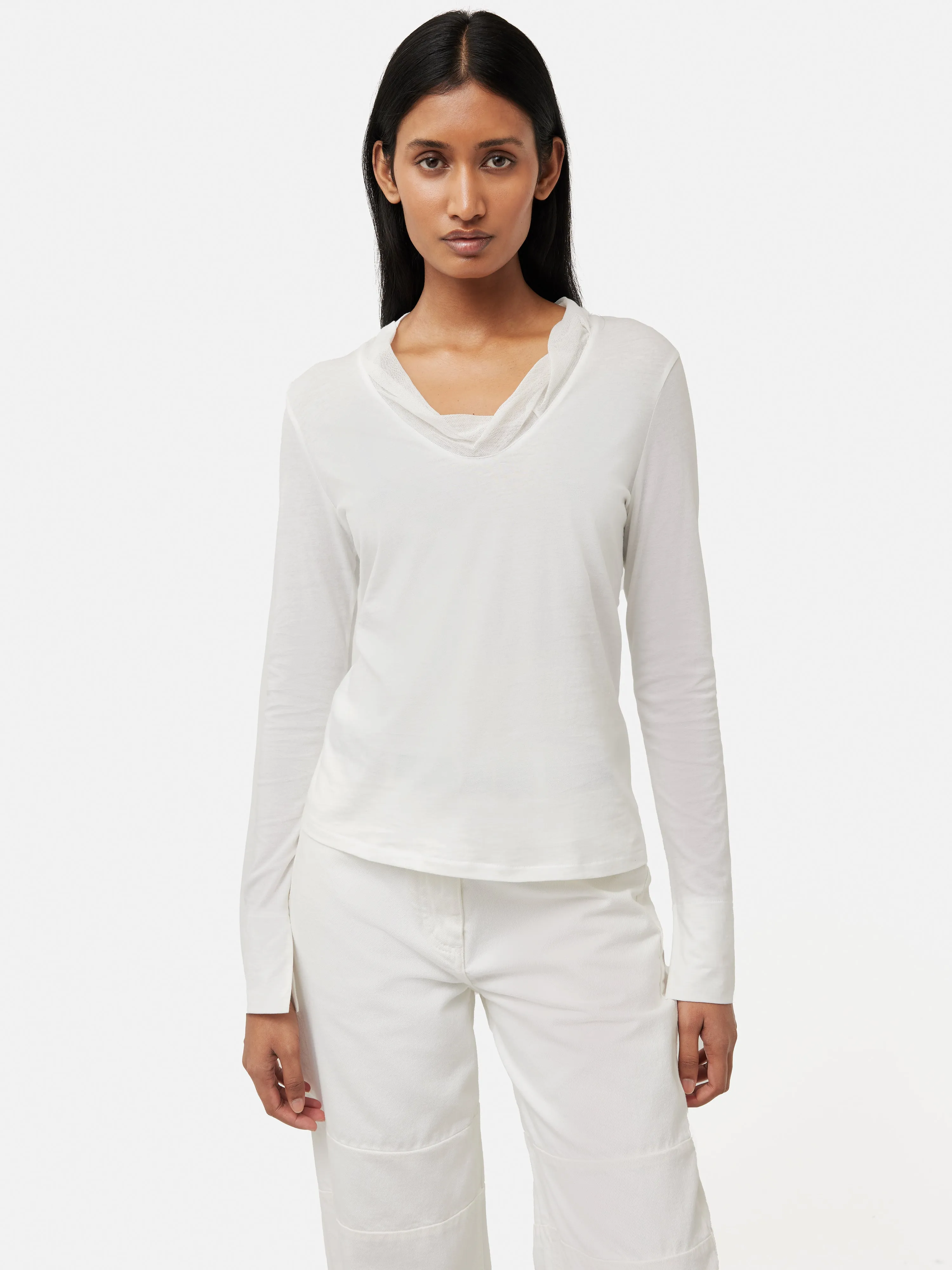 Tulle Trim Long Sleeve Top | Cream sold by Jigsaw product image thumbnail 4