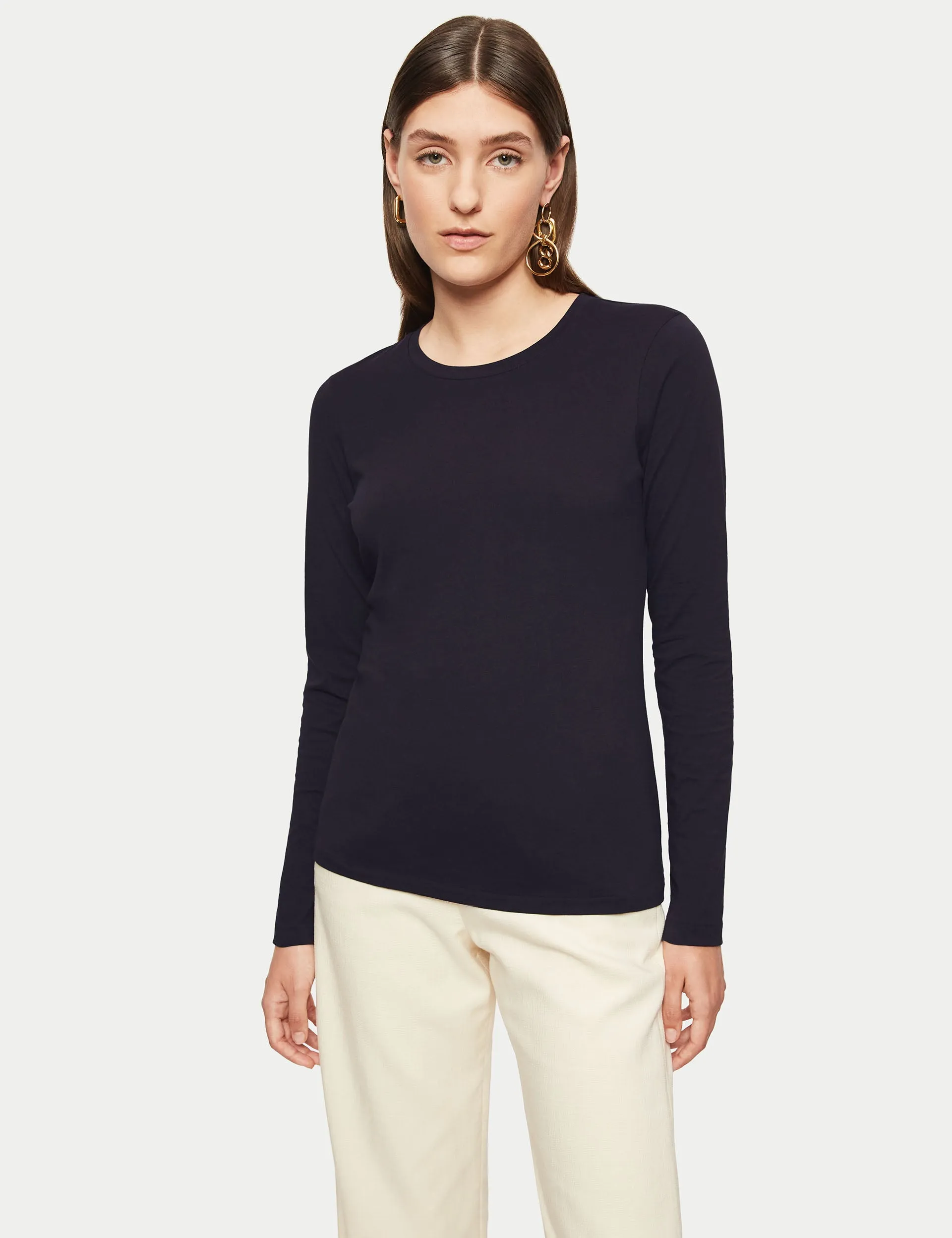 Supima Cotton Long Sleeve Tee | Navy sold by Jigsaw