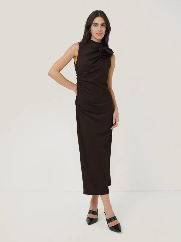 Crinkle Ruched Corsage Dress | Dark Brown sold by Jigsaw