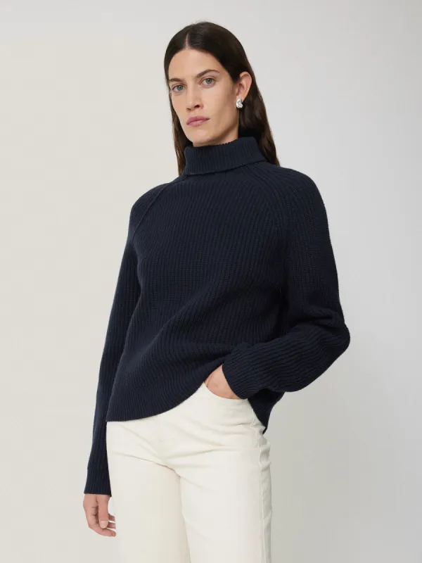 Merino Fishermans Rib Jumper | Navy sold by Jigsaw