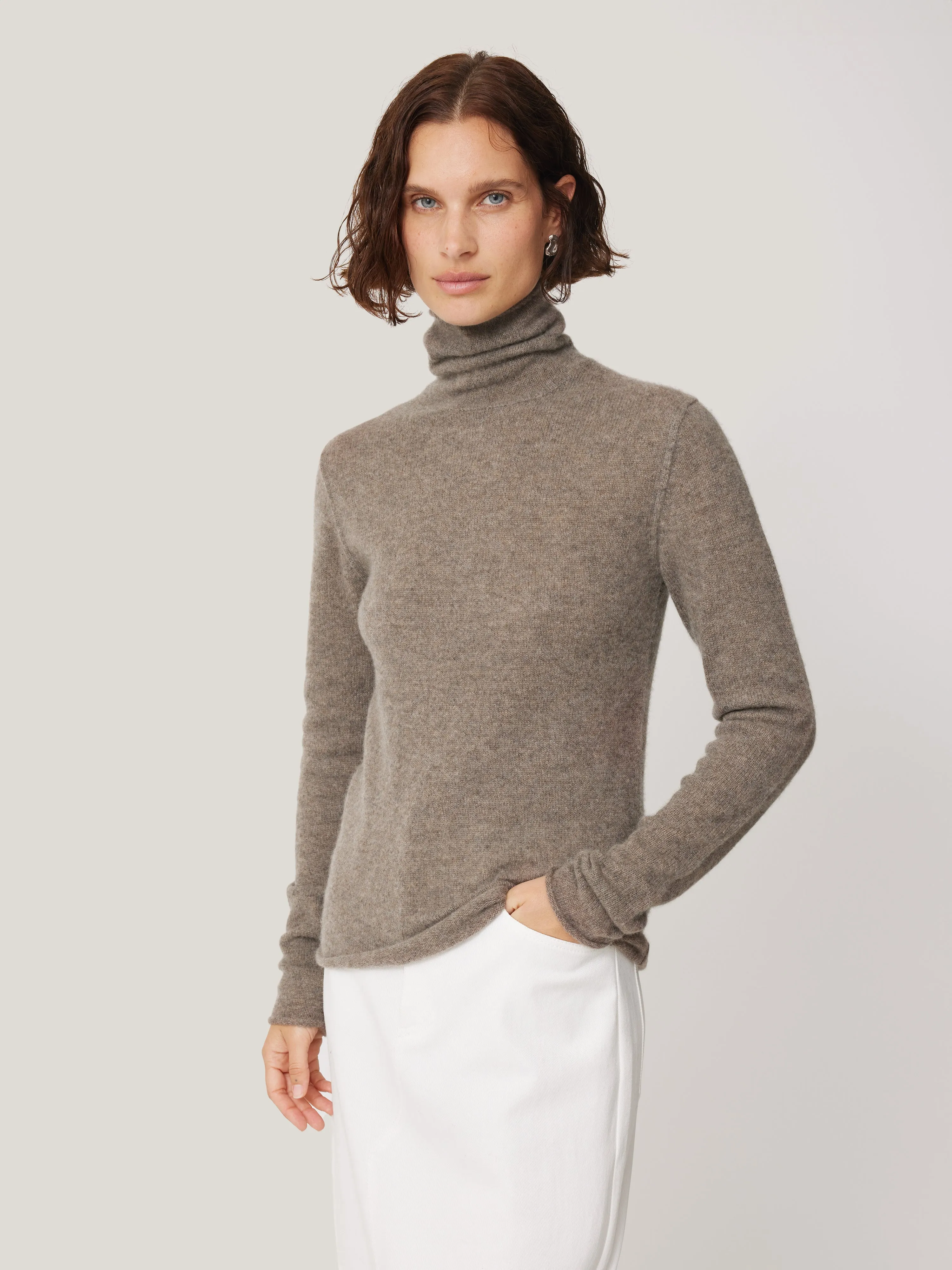 Cloud Cashmere Polo Jumper | Taupe sold by Jigsaw