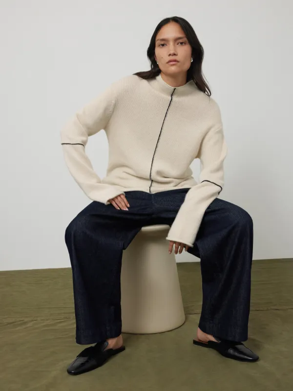 Wool Cashmere Blend Line Jumper | Cream sold by Jigsaw