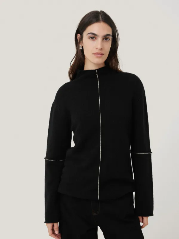 Wool Cashmere Blend Line Jumper | Black sold by Jigsaw