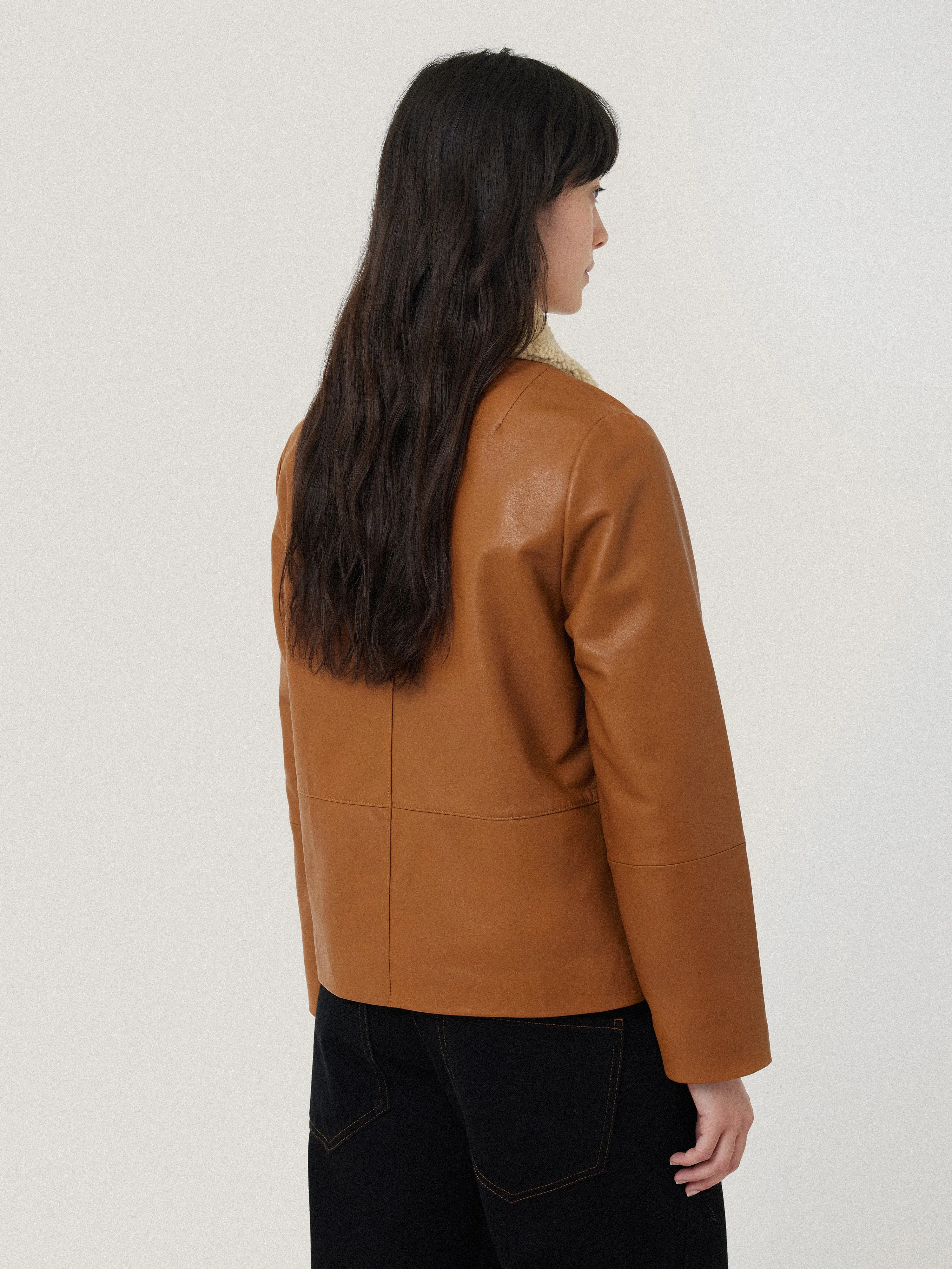 Leather Cropped Jacket | Ginger sold by Jigsaw product image thumbnail 5