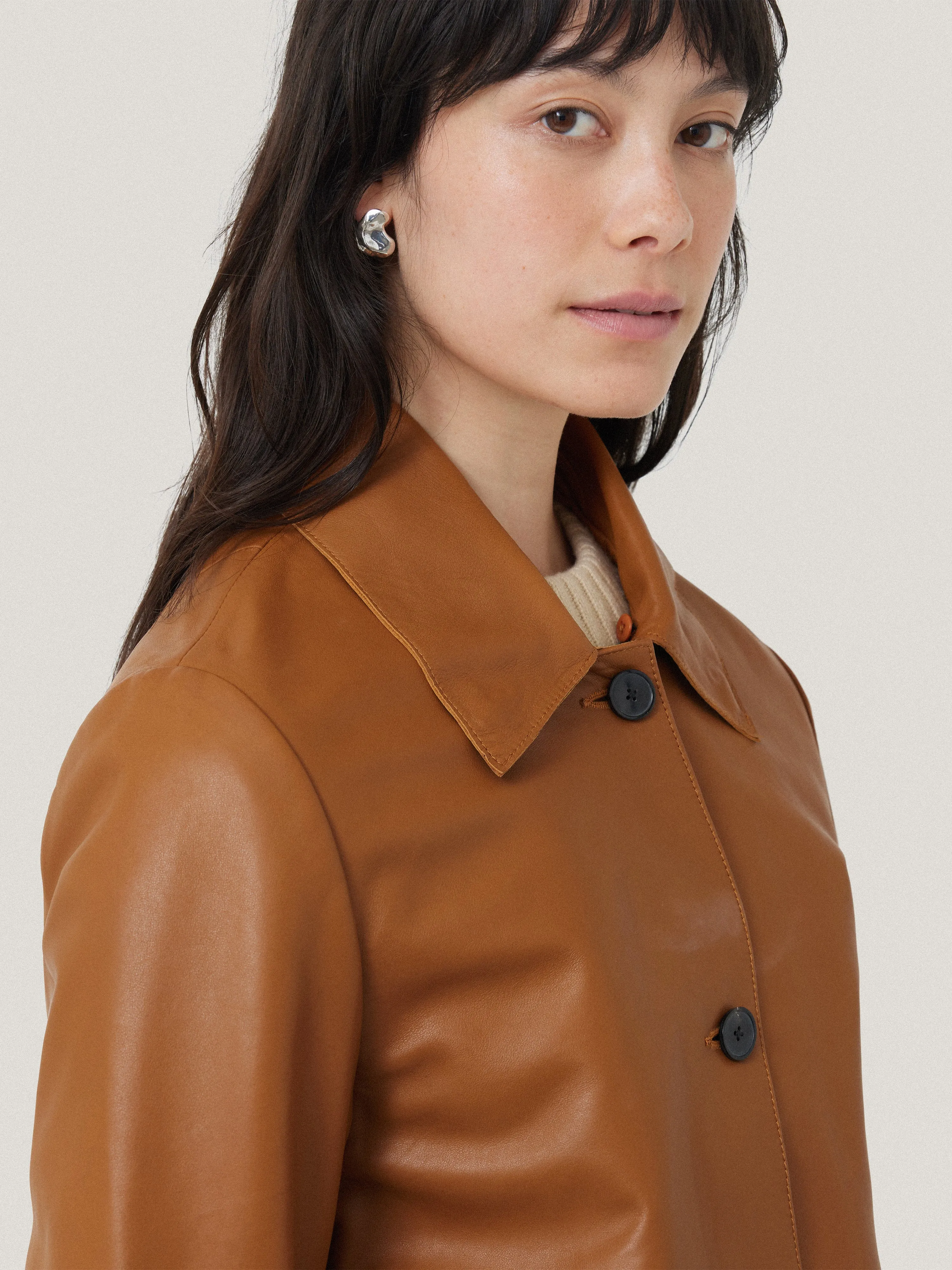 Leather Cropped Jacket | Ginger sold by Jigsaw product image thumbnail 4