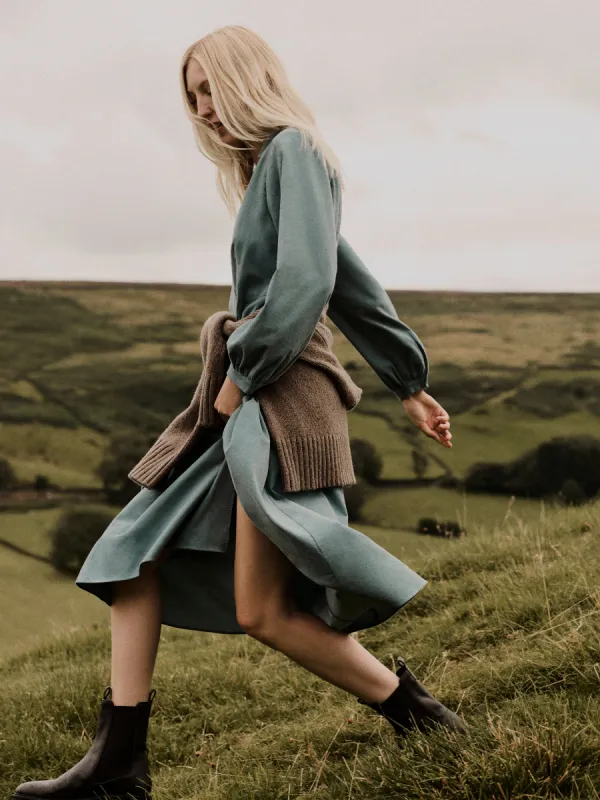 Corduroy V Neck Dress | Blue sold by Jigsaw