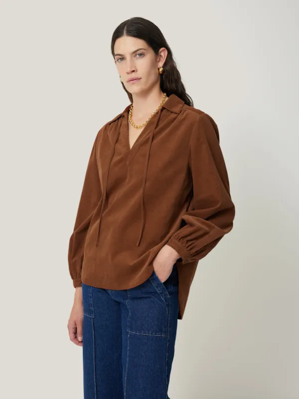 Corduroy V Neck Top | Brown sold by Jigsaw