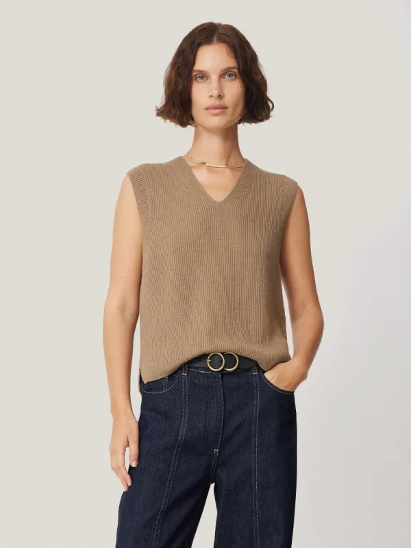 Cotton Blend V Neck Tank | Neutral sold by Jigsaw
