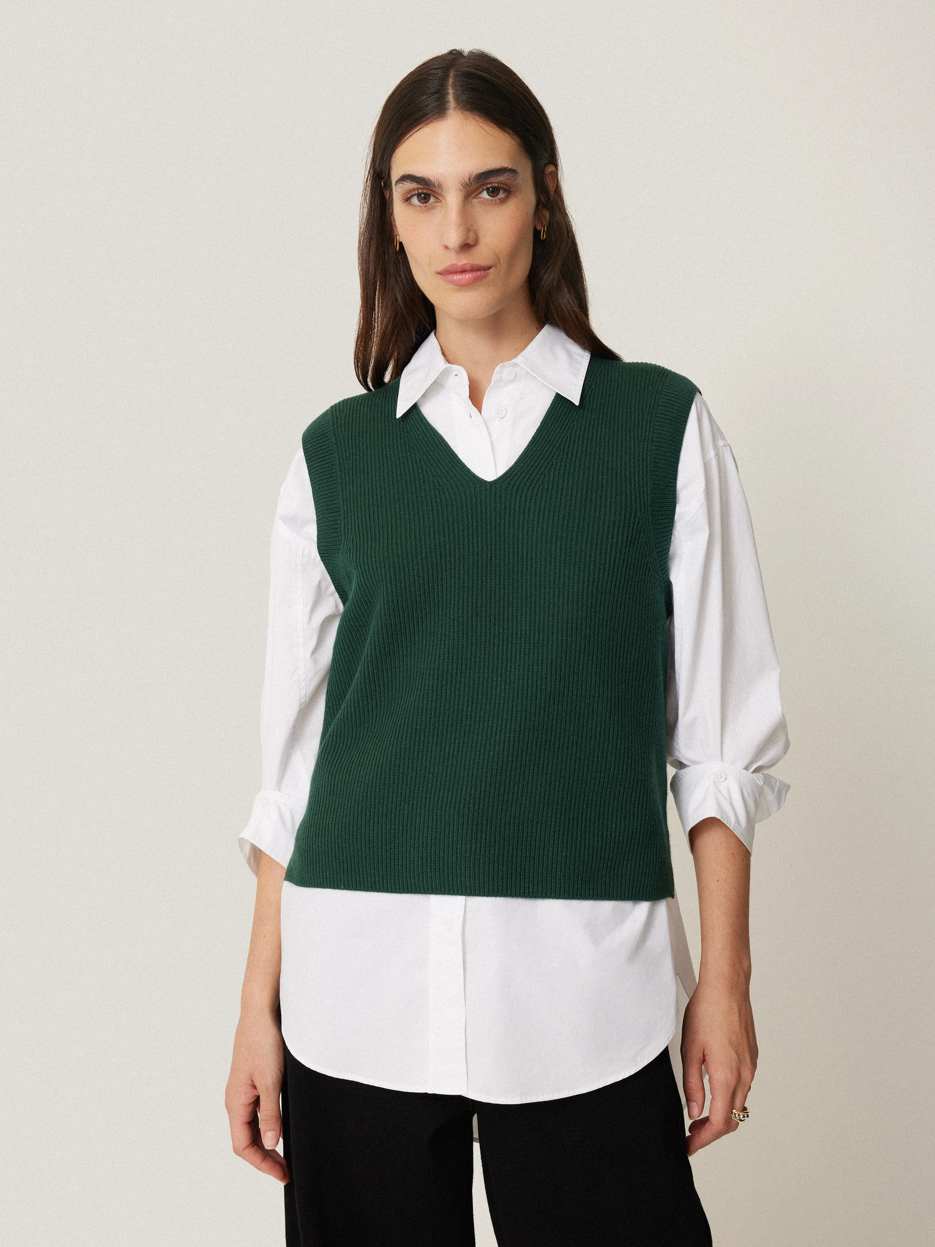 Cotton Blend V Neck Tank | Dark Green sold by Jigsaw