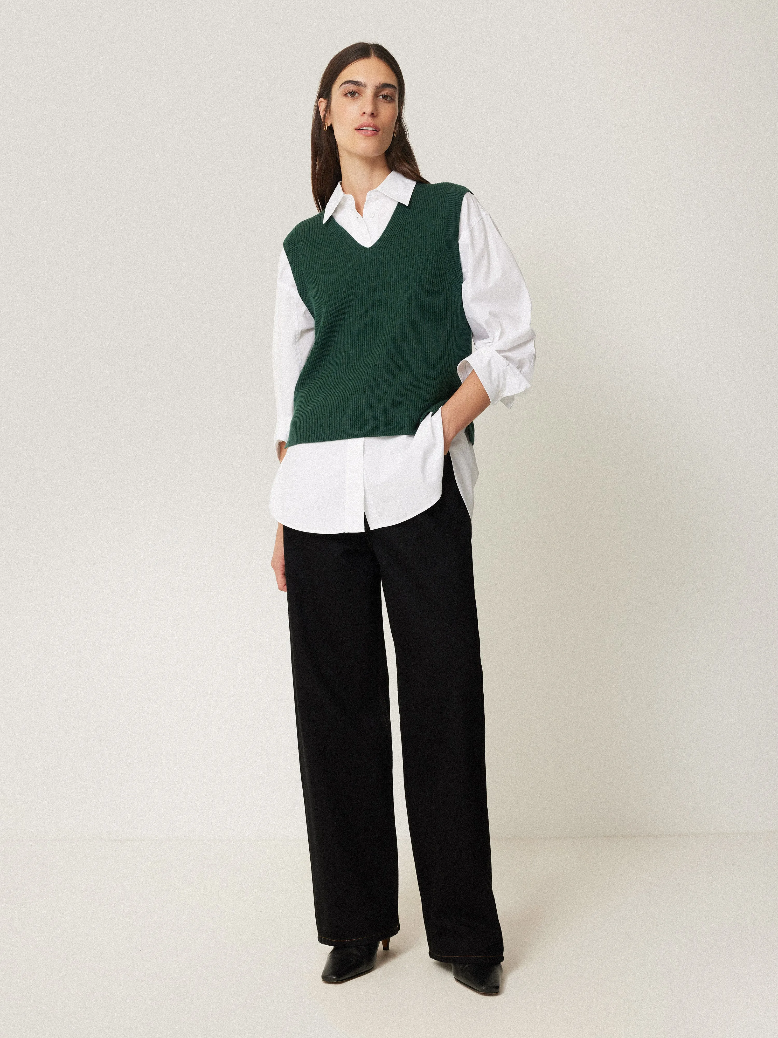 Cotton Blend V Neck Tank | Dark Green sold by Jigsaw product image thumbnail 3