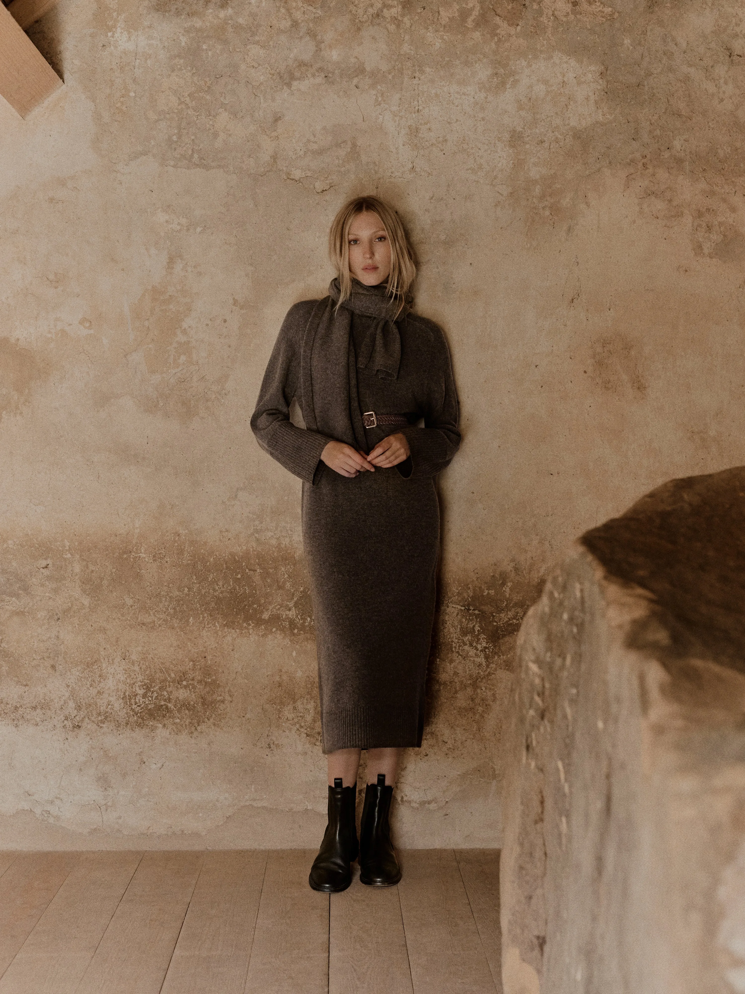 Soft Wool Scarf Jumper Dress | Taupe sold by Jigsaw