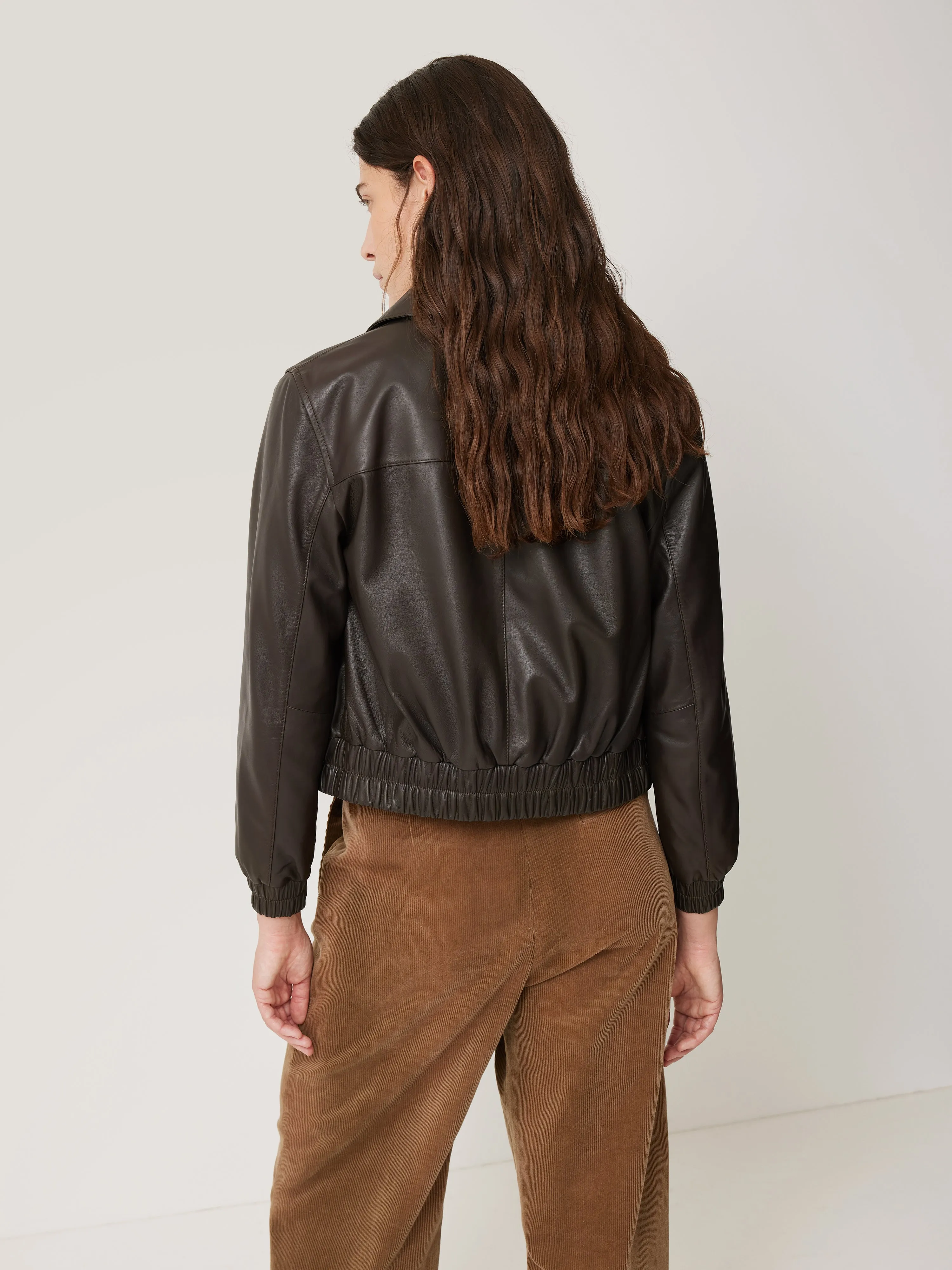 Leather Zip Front Biker | Dark Olive sold by Jigsaw product image thumbnail 5