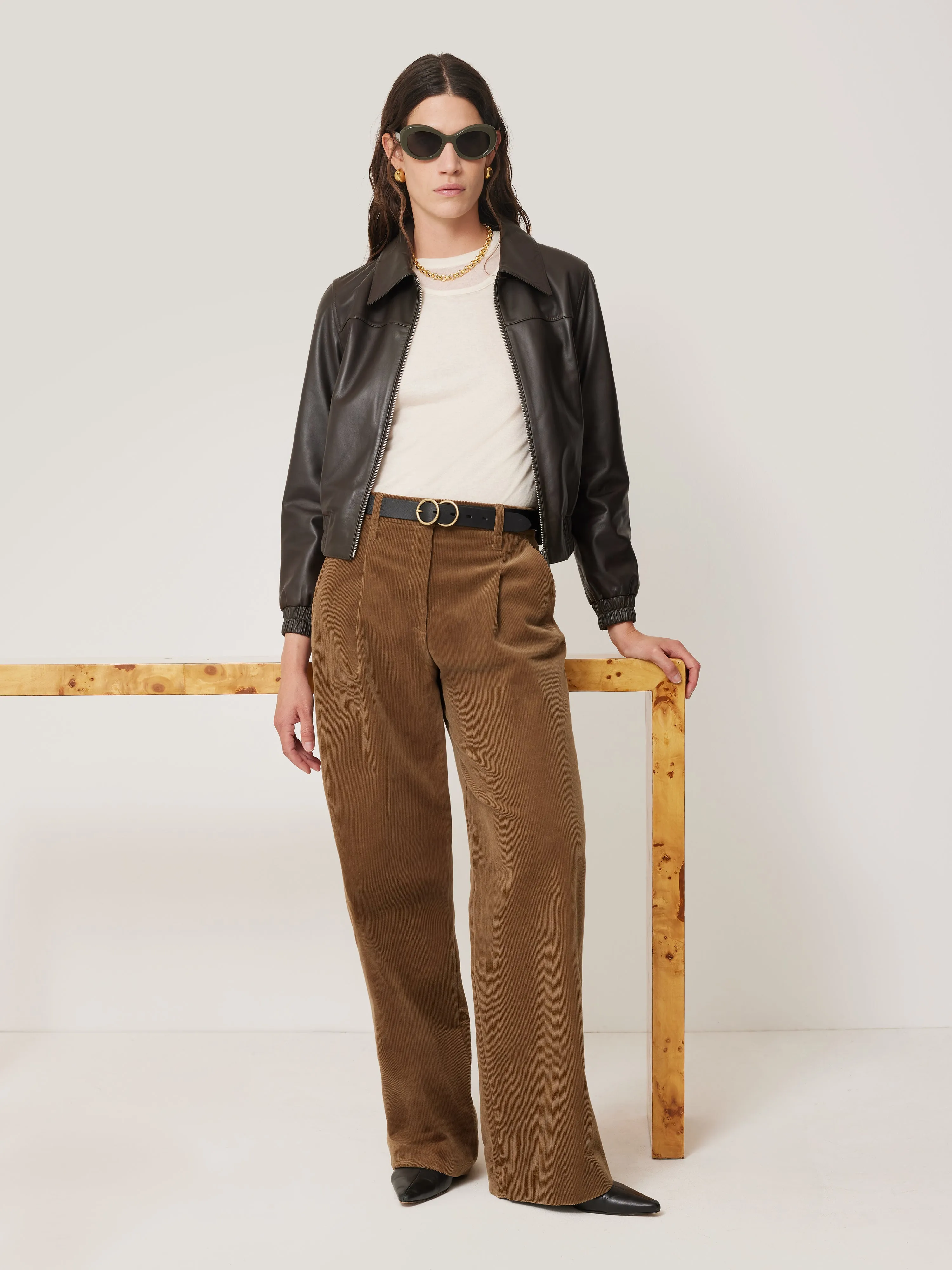 Leather Zip Front Biker | Dark Olive sold by Jigsaw product image thumbnail 3