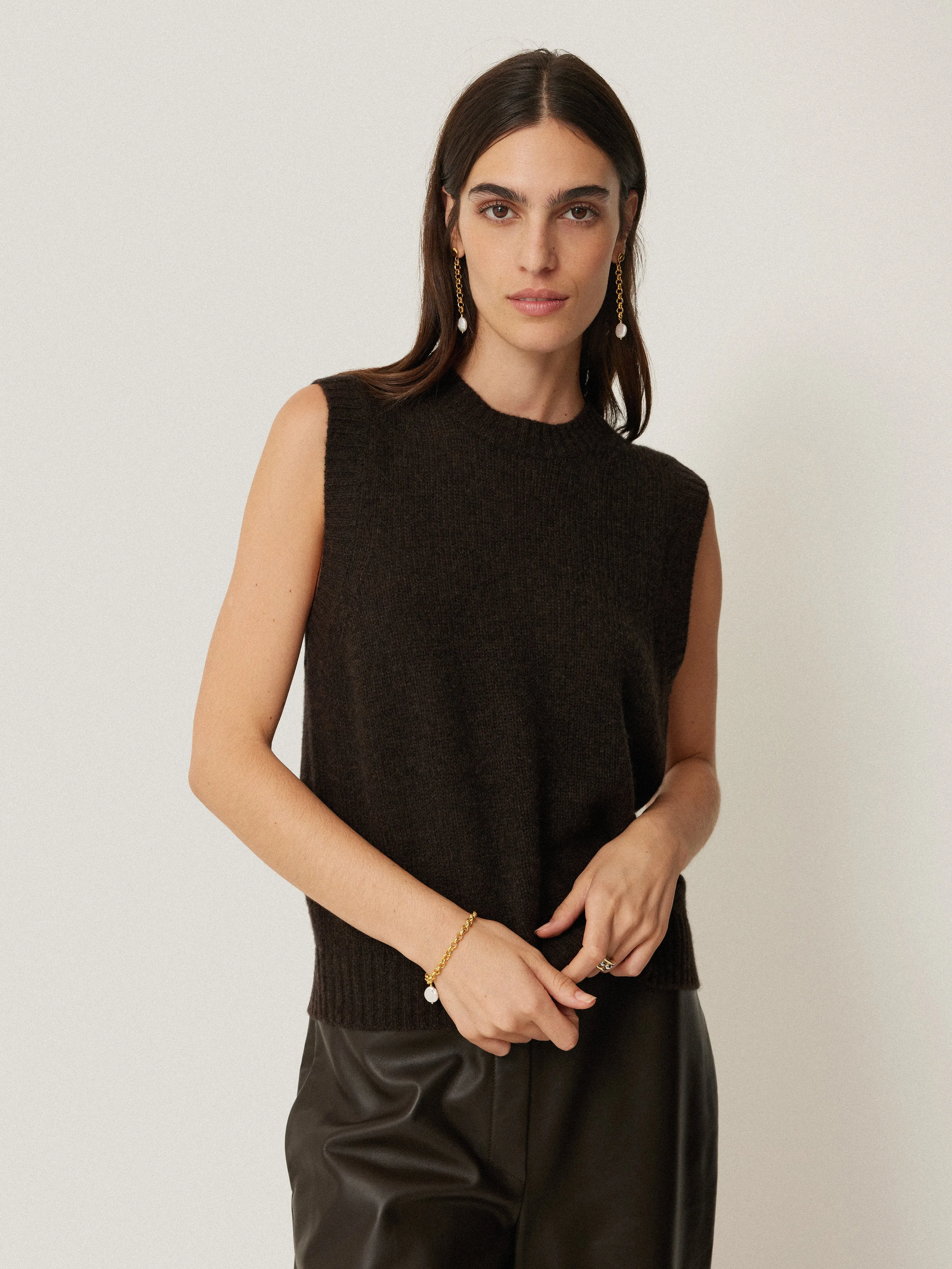 Cashmere Crew Neck Tank | Dark Brown sold by Jigsaw