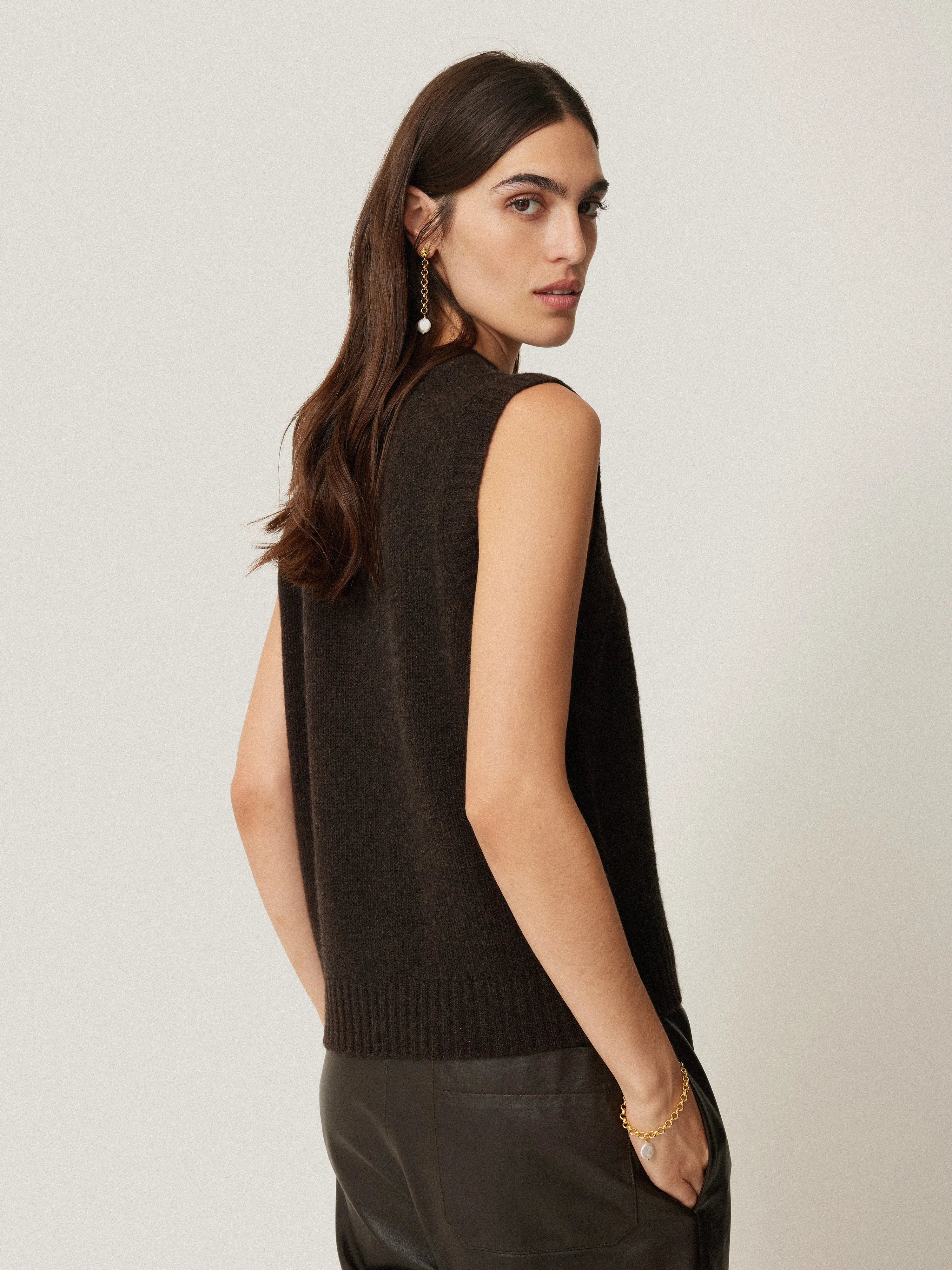 Cashmere Crew Neck Tank | Dark Brown sold by Jigsaw product image thumbnail 5