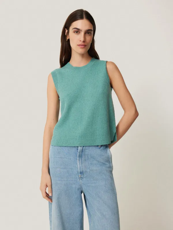 Cotton Blend Crew Tank | Duck Egg sold by Jigsaw