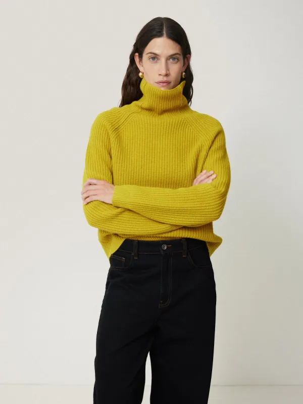 Merino Fishermans Rib Jumper | Mustard sold by Jigsaw
