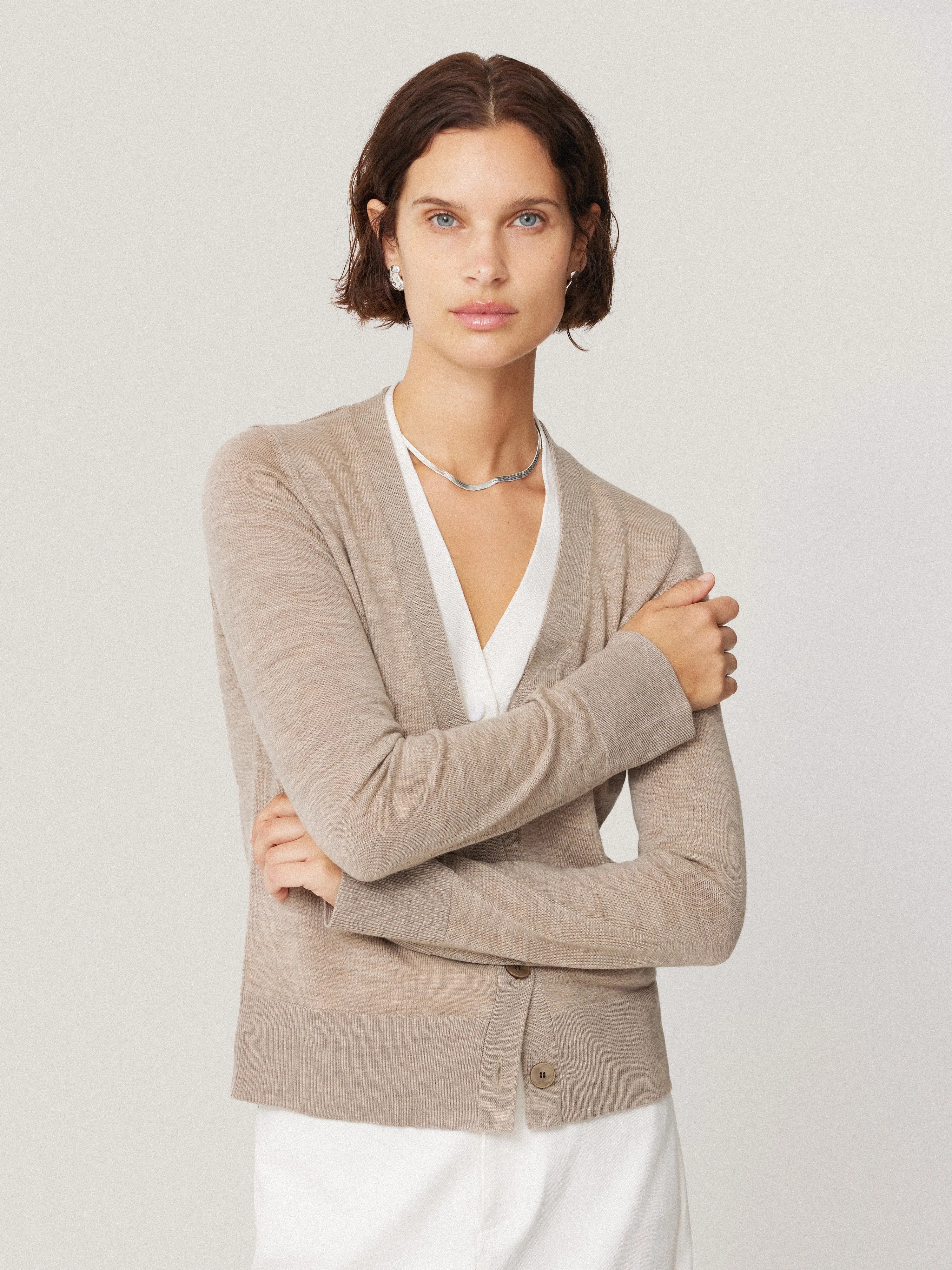 Merino Double Front Cardigan | Stone sold by Jigsaw product image thumbnail 2