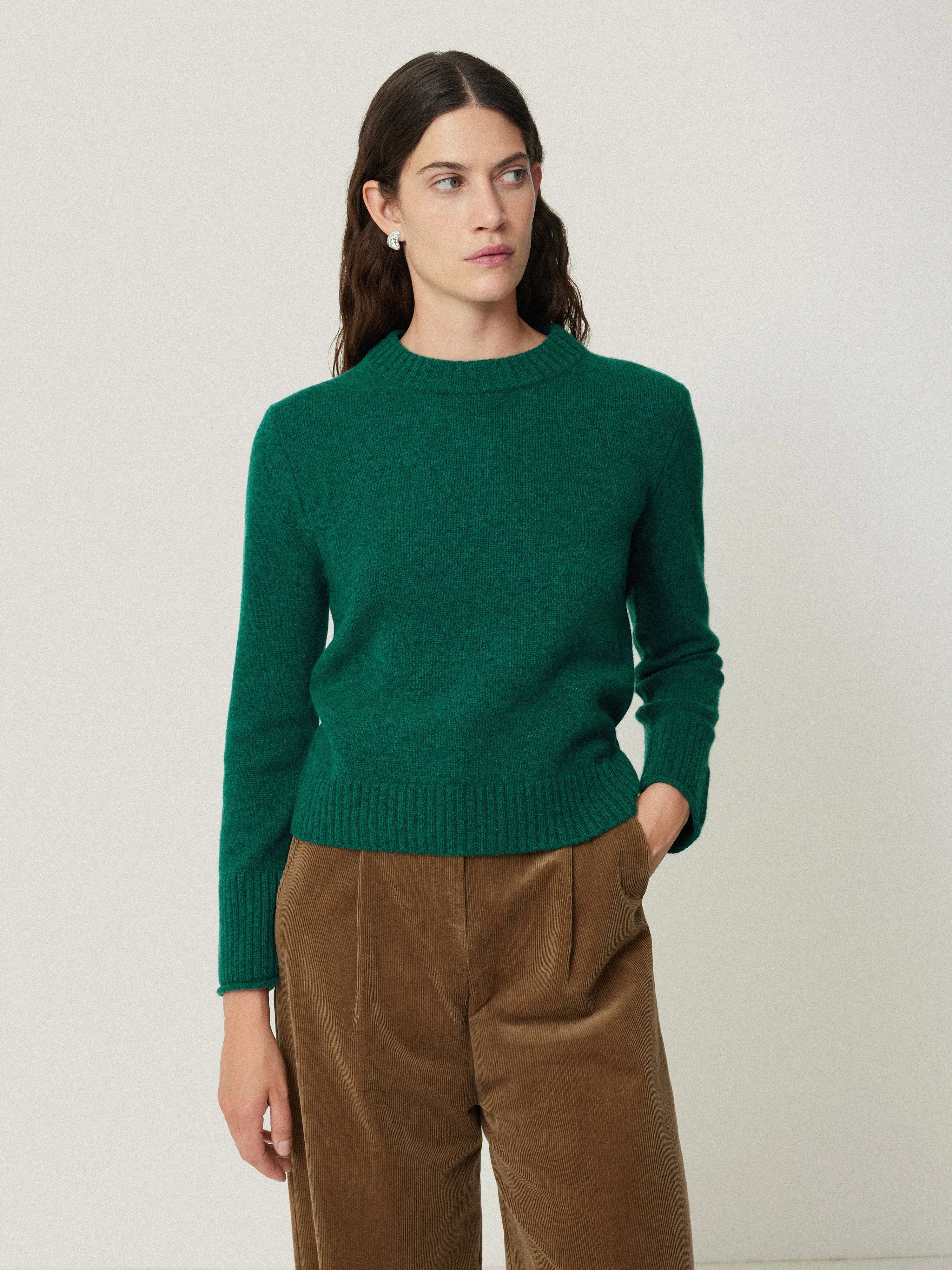 Compact Wool Cashmere Blend Jumper | Sherwood Green sold by Jigsaw